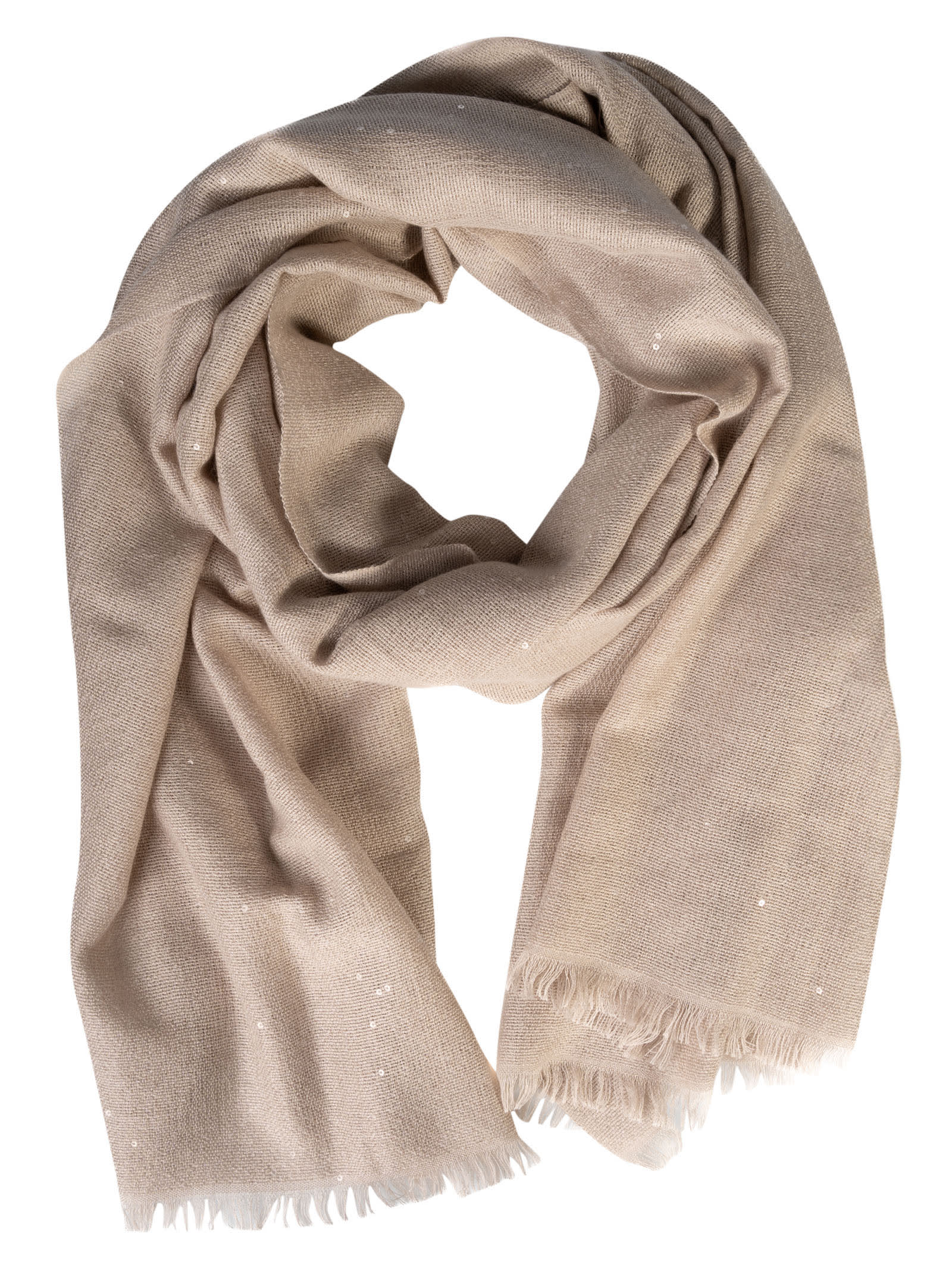 Shop Brunello Cucinelli Embellished Fringed Scarf In Beige