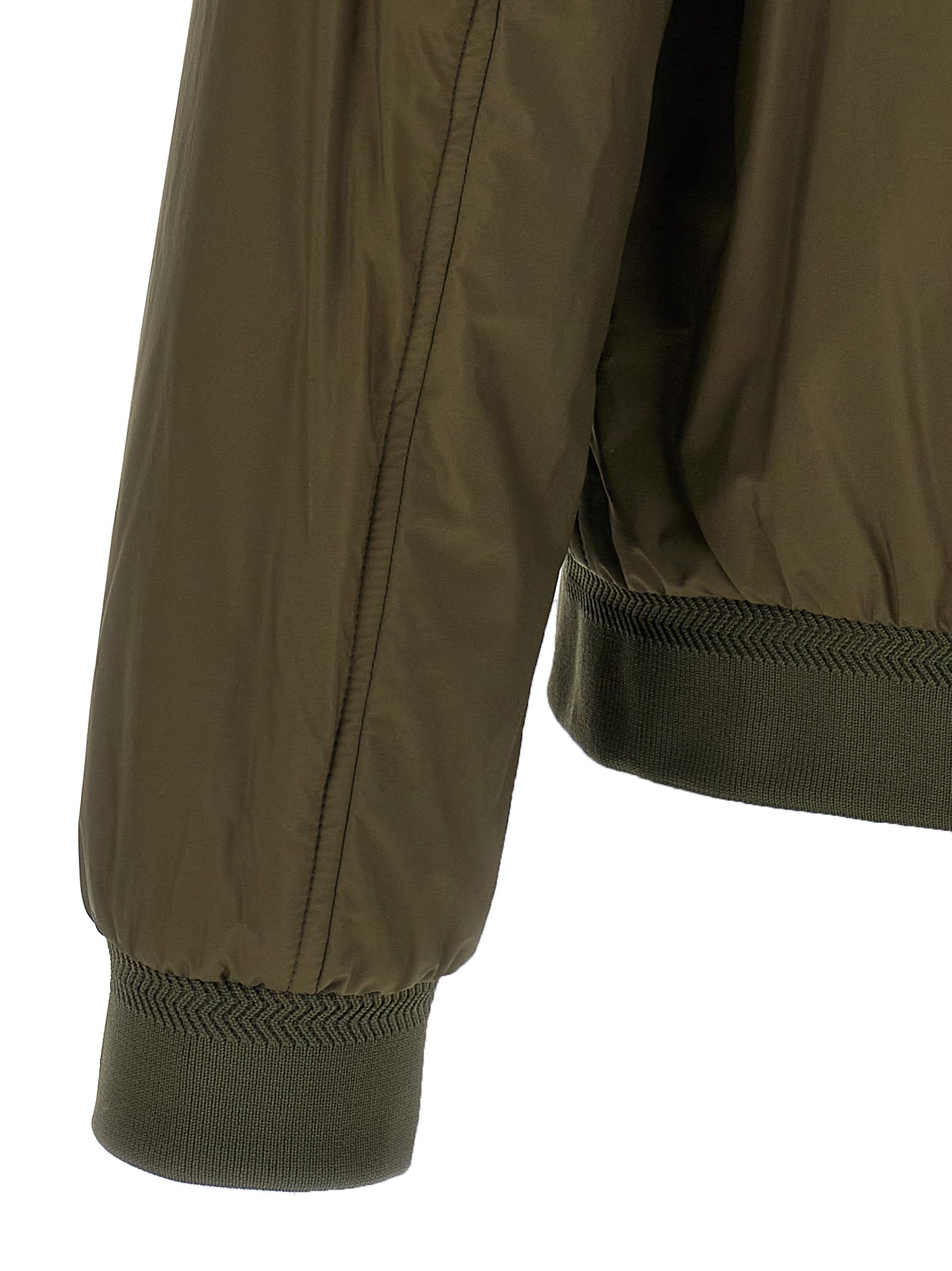 Herno Ribbed Bomber Jacket With Side Pockets In Green