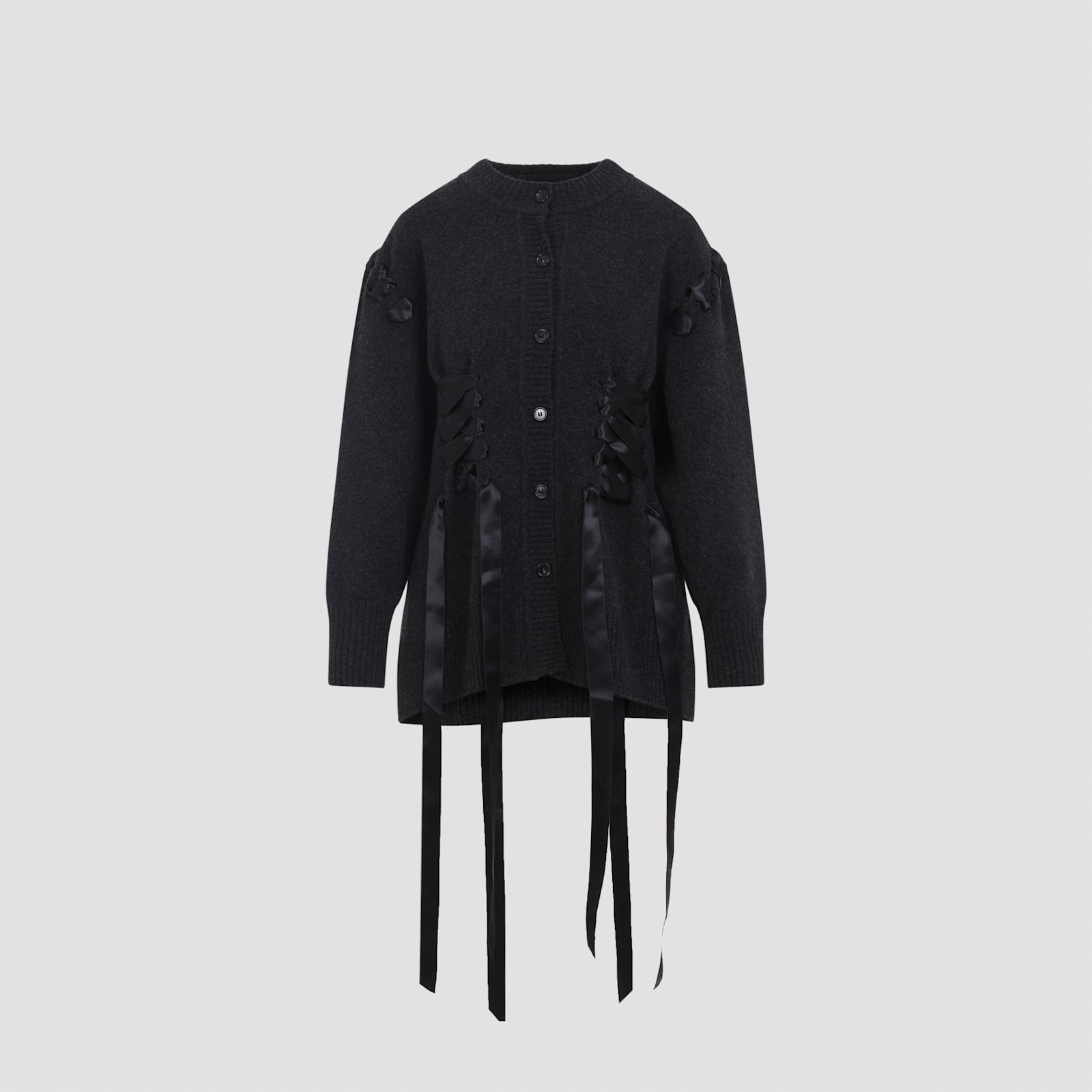 Simone Rocha Womens Charcoal Sculpted Ribbon Stretch-wool Blend Cardigan Xs In Black