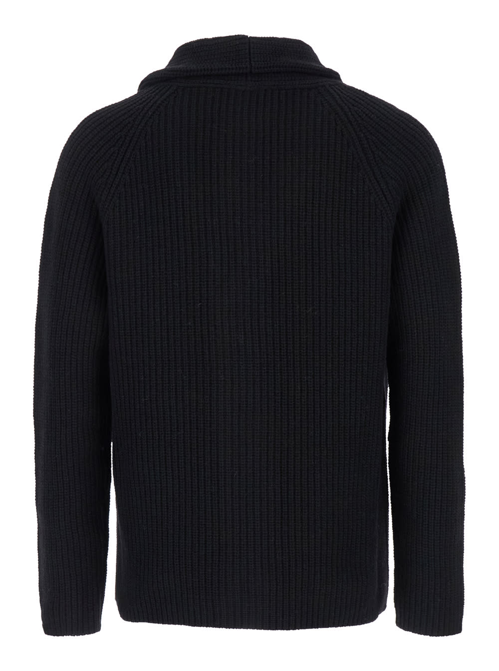 Shop Tagliatore Black Cardigan With Shawl Collar In Ribbed Wool Man