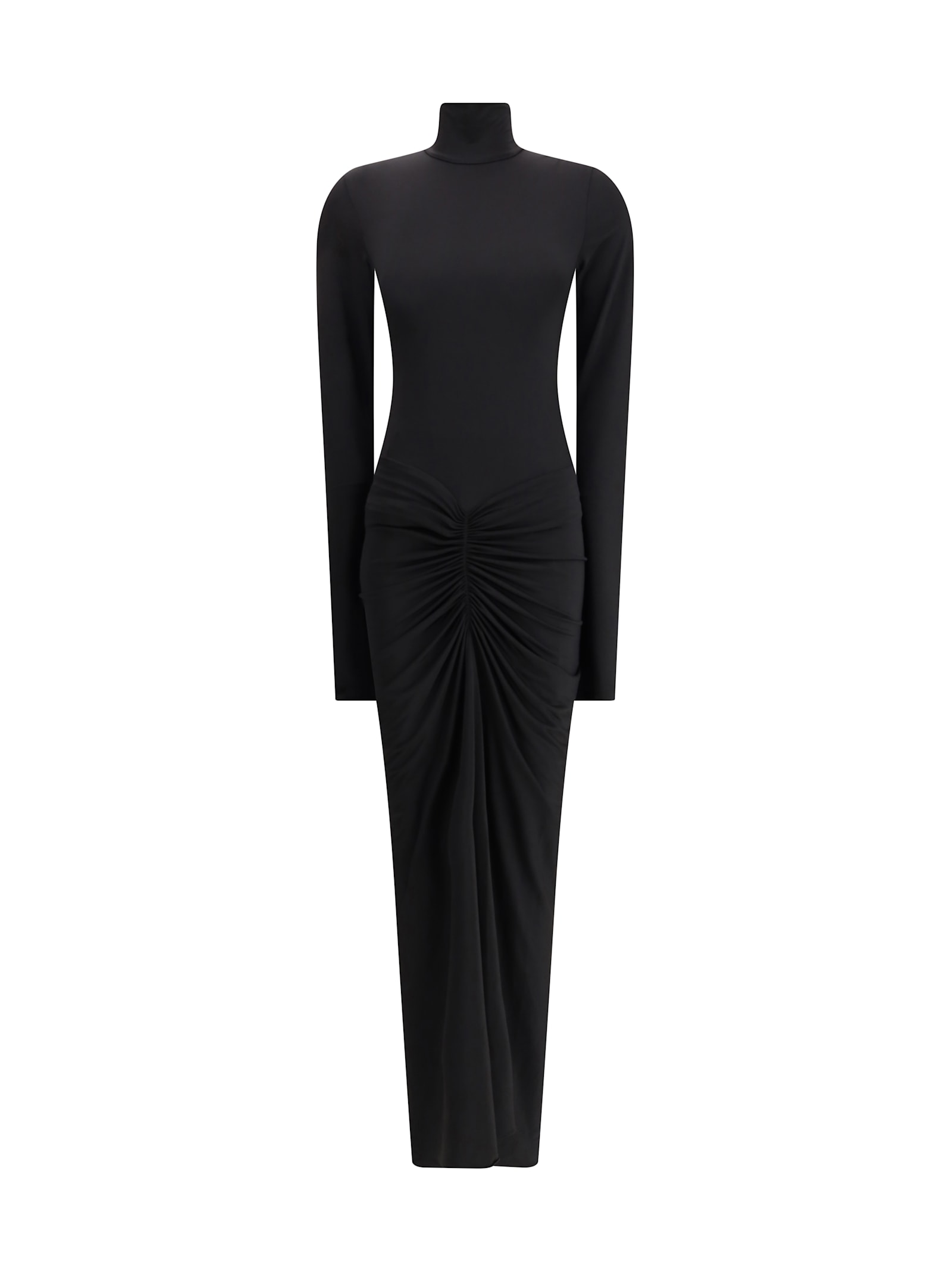 The Andamane Turtleneck Gathered Warwick Dress In Black