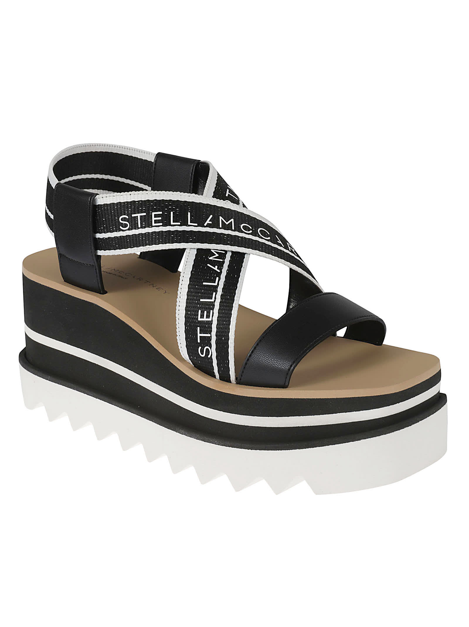 Shop Stella Mccartney Stripy Webbing Sandals In Black/white