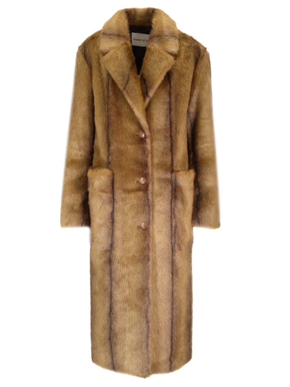 Stand Studio Joy Faux Fur Coat In Brown