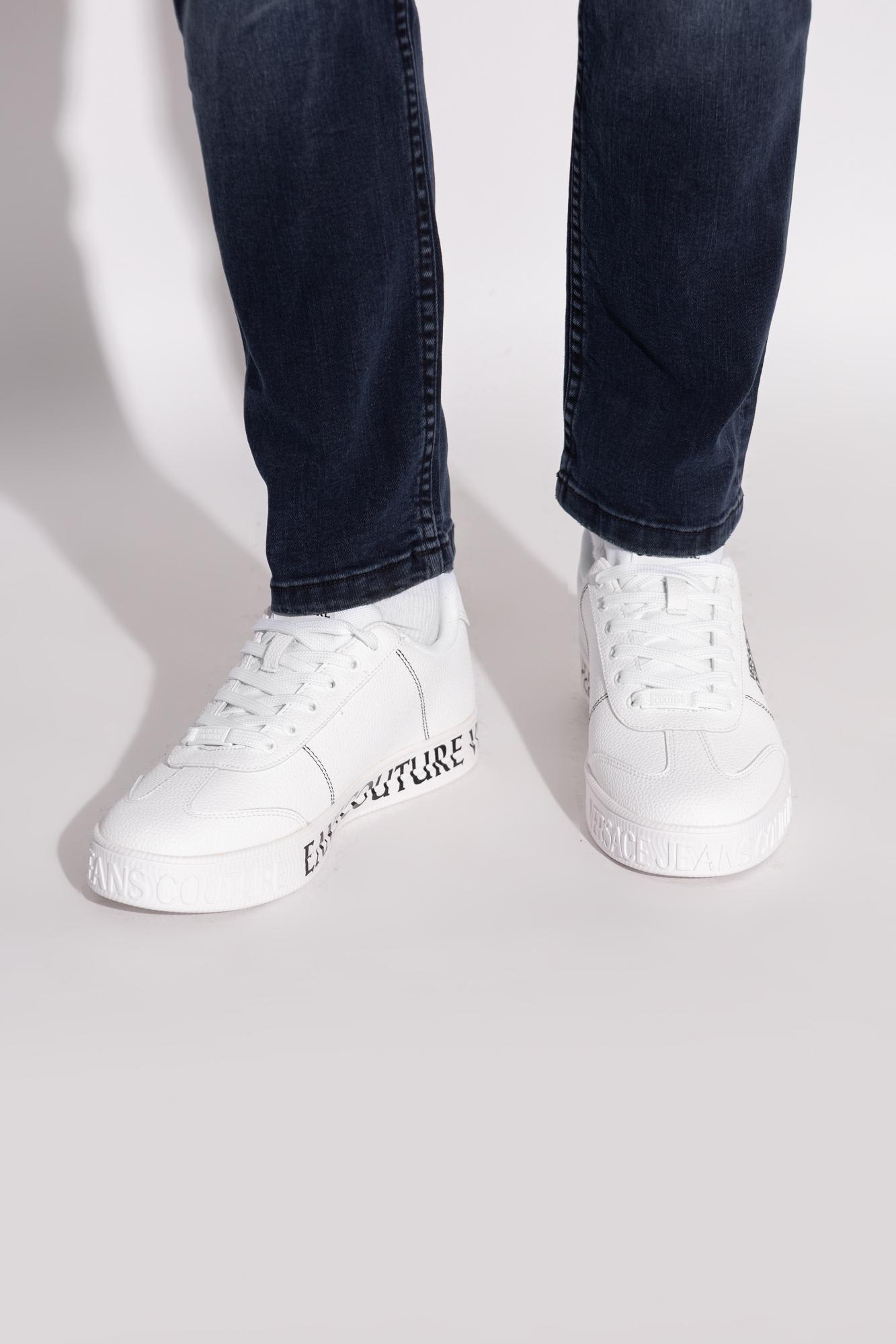 Versace Jeans Couture White Logo Leather Sneaker In Multi