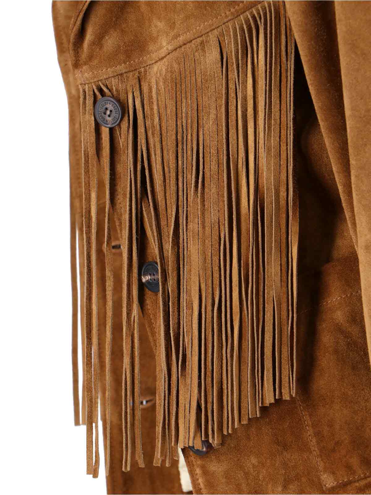 Golden Goose Tobacco Suede Fringe Jacket In Brown