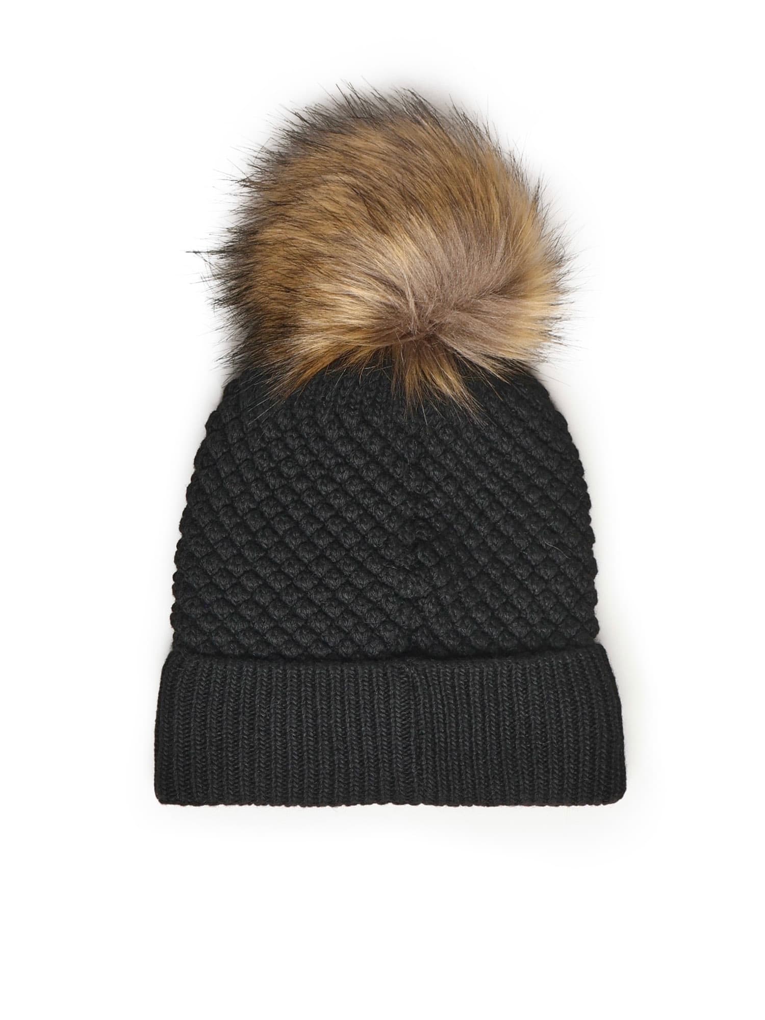 Colmar Hat With Fur Pompom In Black