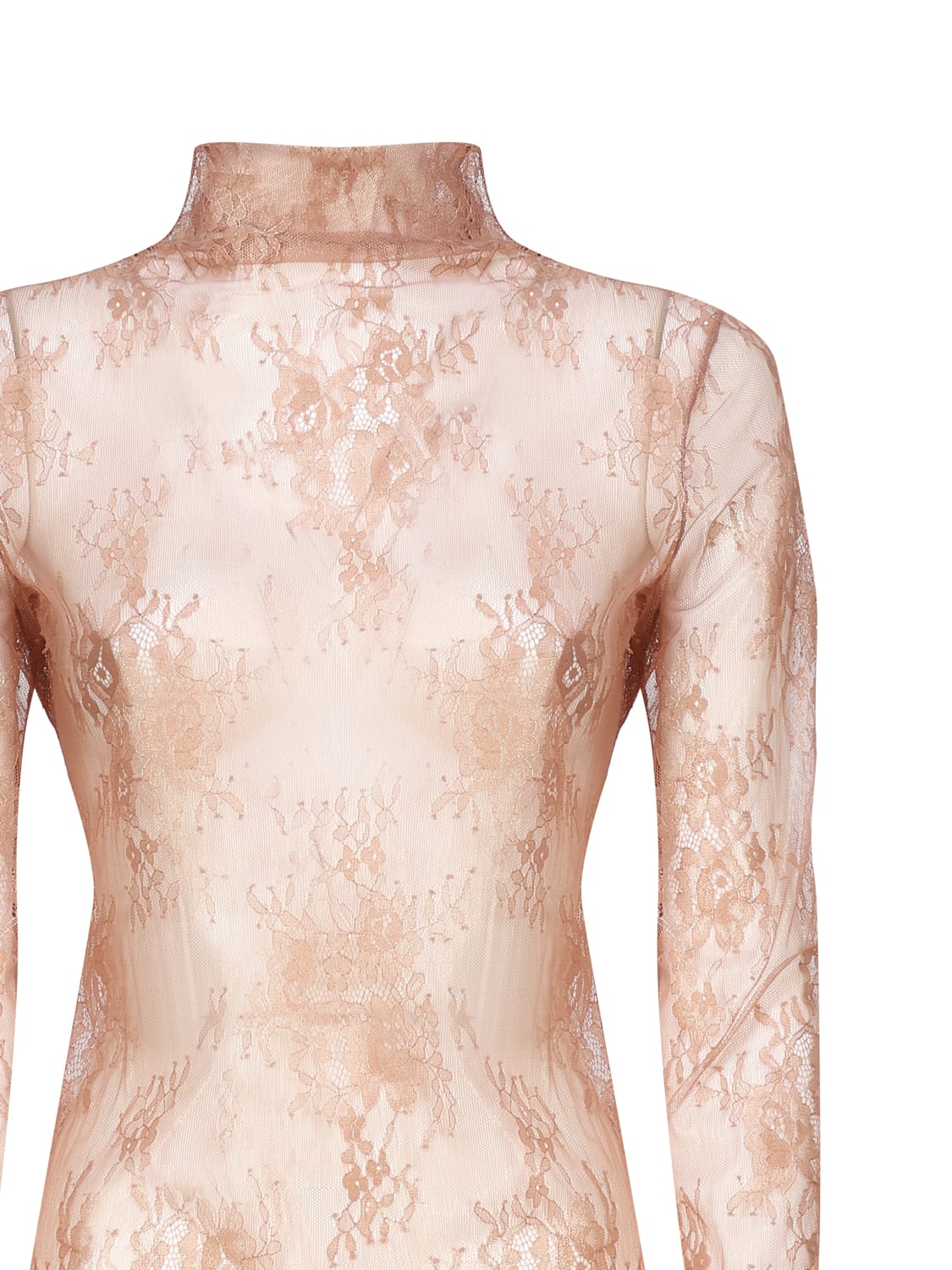 Shop Pinko Laminated Lace Sweater In Nude
