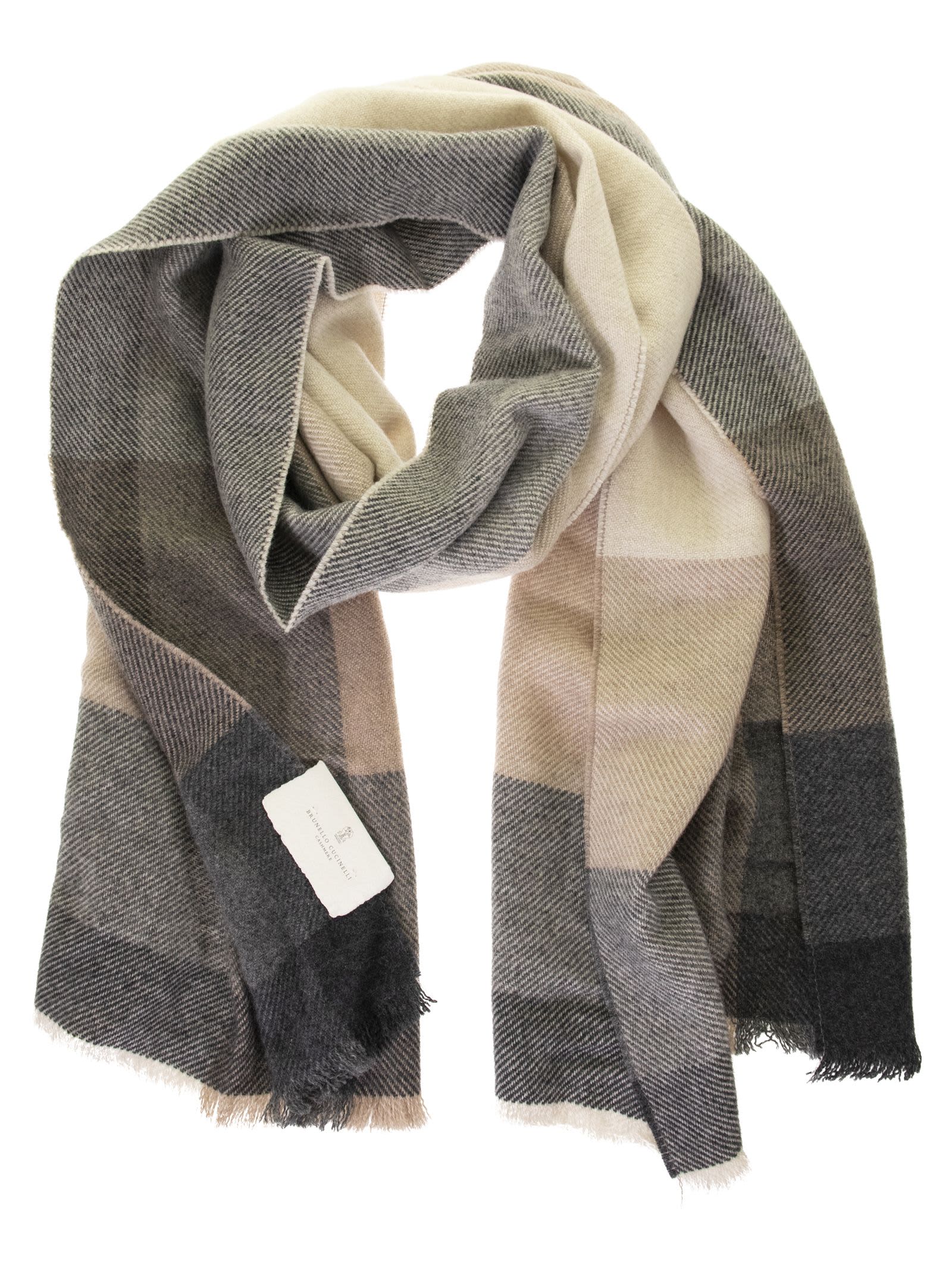 Brunello Cucinelli Wool And Cashmere Check Scarf