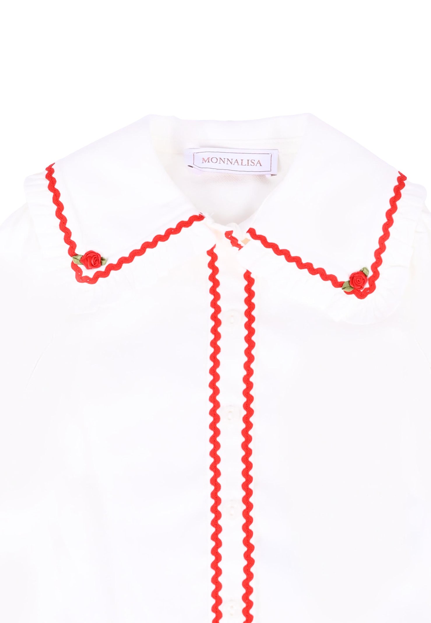 Monnalisa White Shirt For Baby Girl With Rose In White