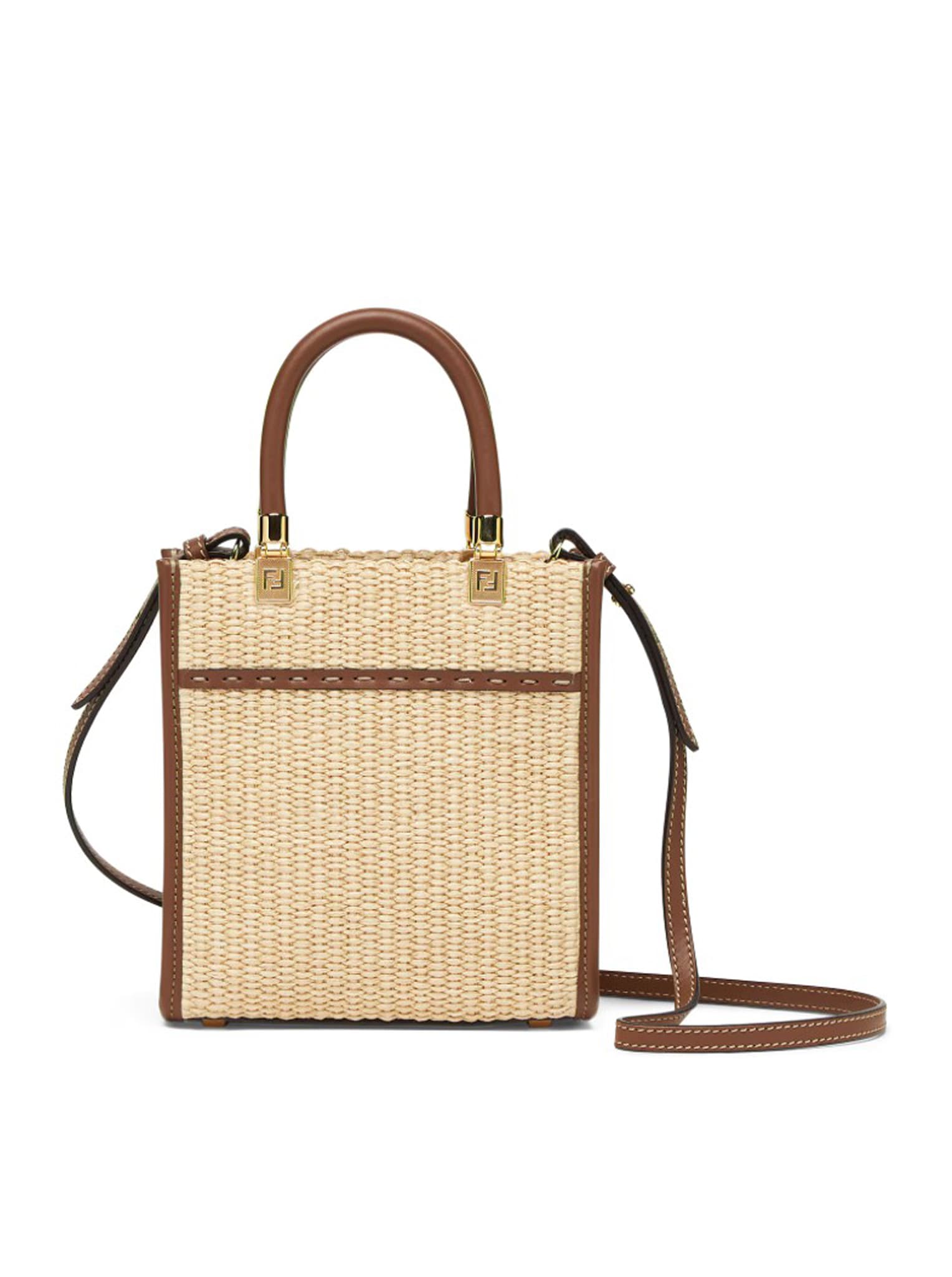 Shop Fendi Shopping Mini Sunshine S Paglia Chicco In Plf Alchemy Gianduia Os