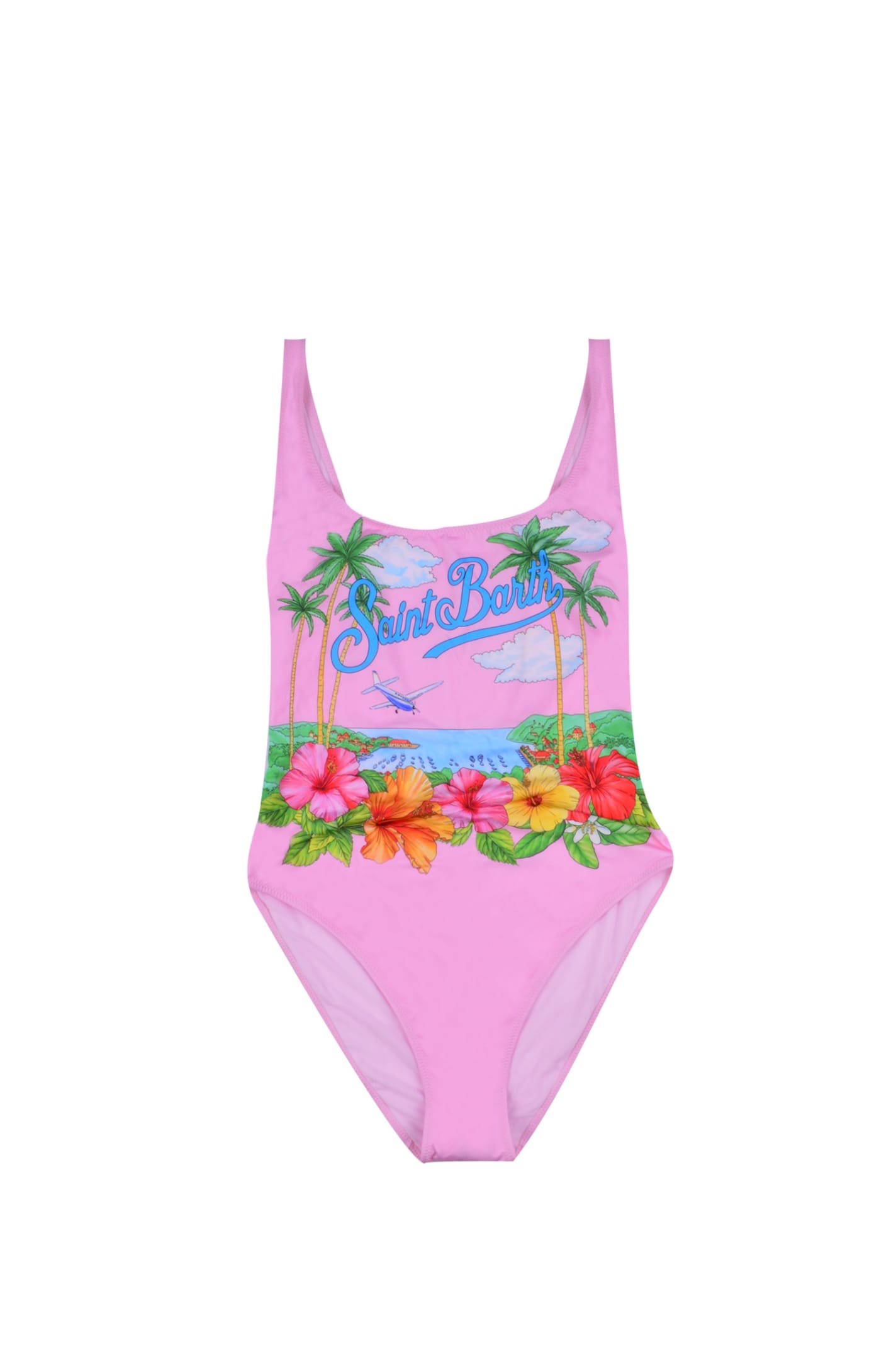 Mc2 Saint Barth Kids' One Piece Swimsuit With Floreal Print In Rose