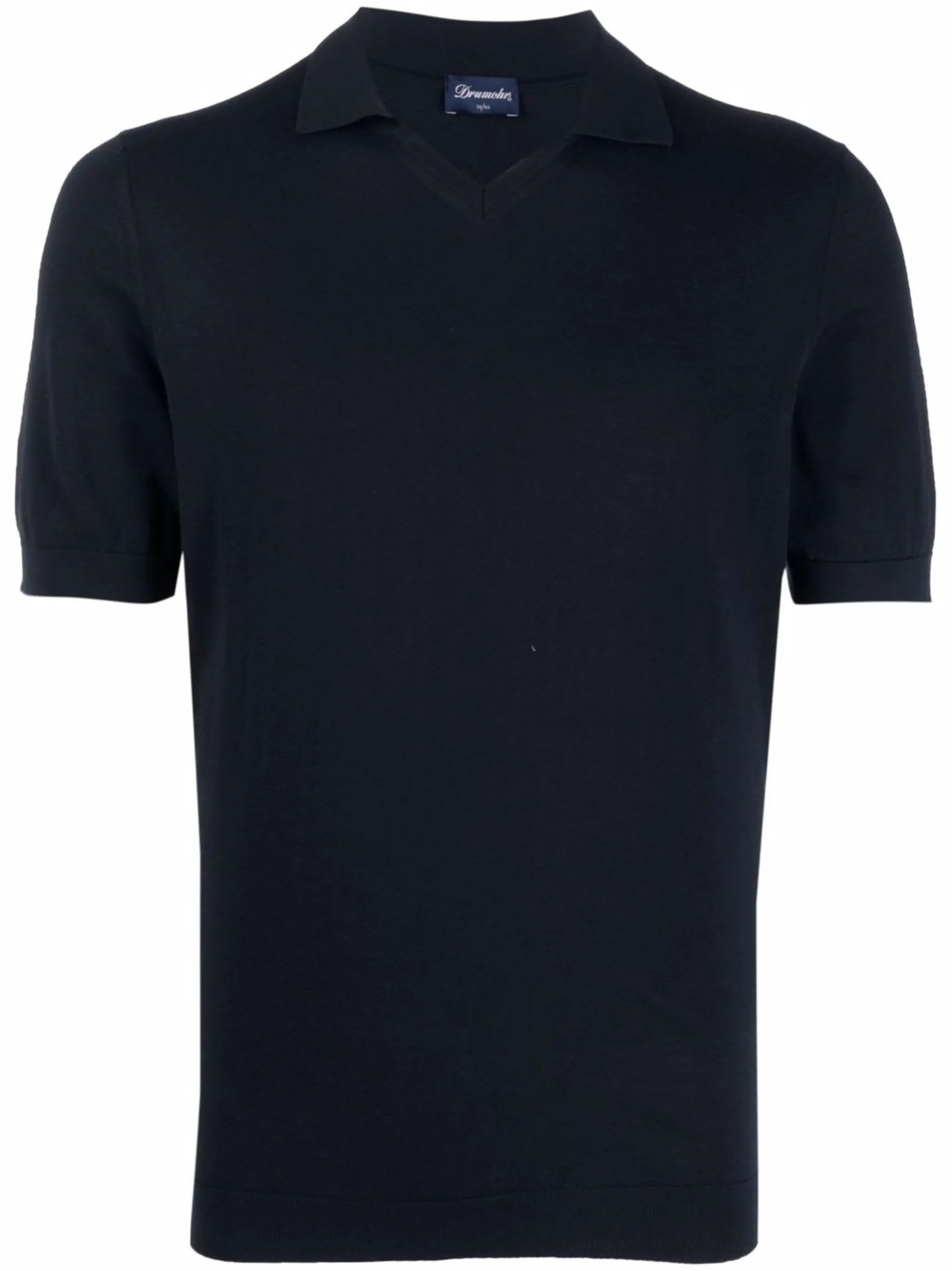 Shop Drumohr Navy Blue Cotton Polo Shirt