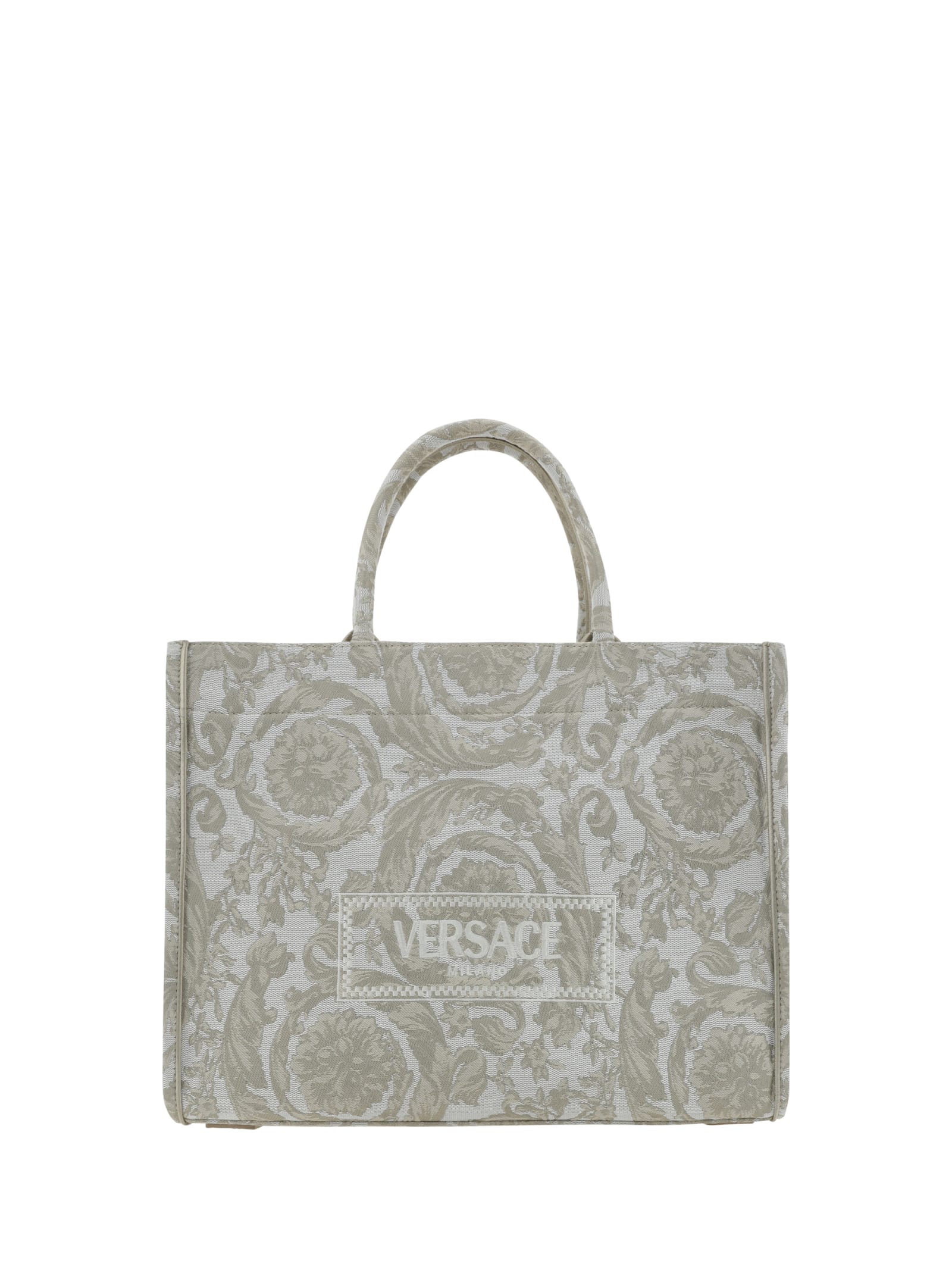 Shop Versace Athena Handbag In Beige+beige- Gold