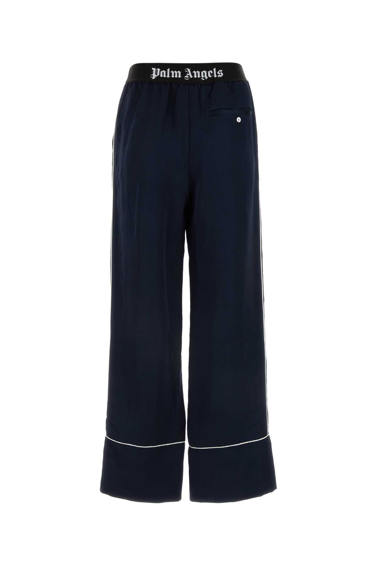 Shop Palm Angels Navy Blue Satin Pyjama Pant In Navyblueblack