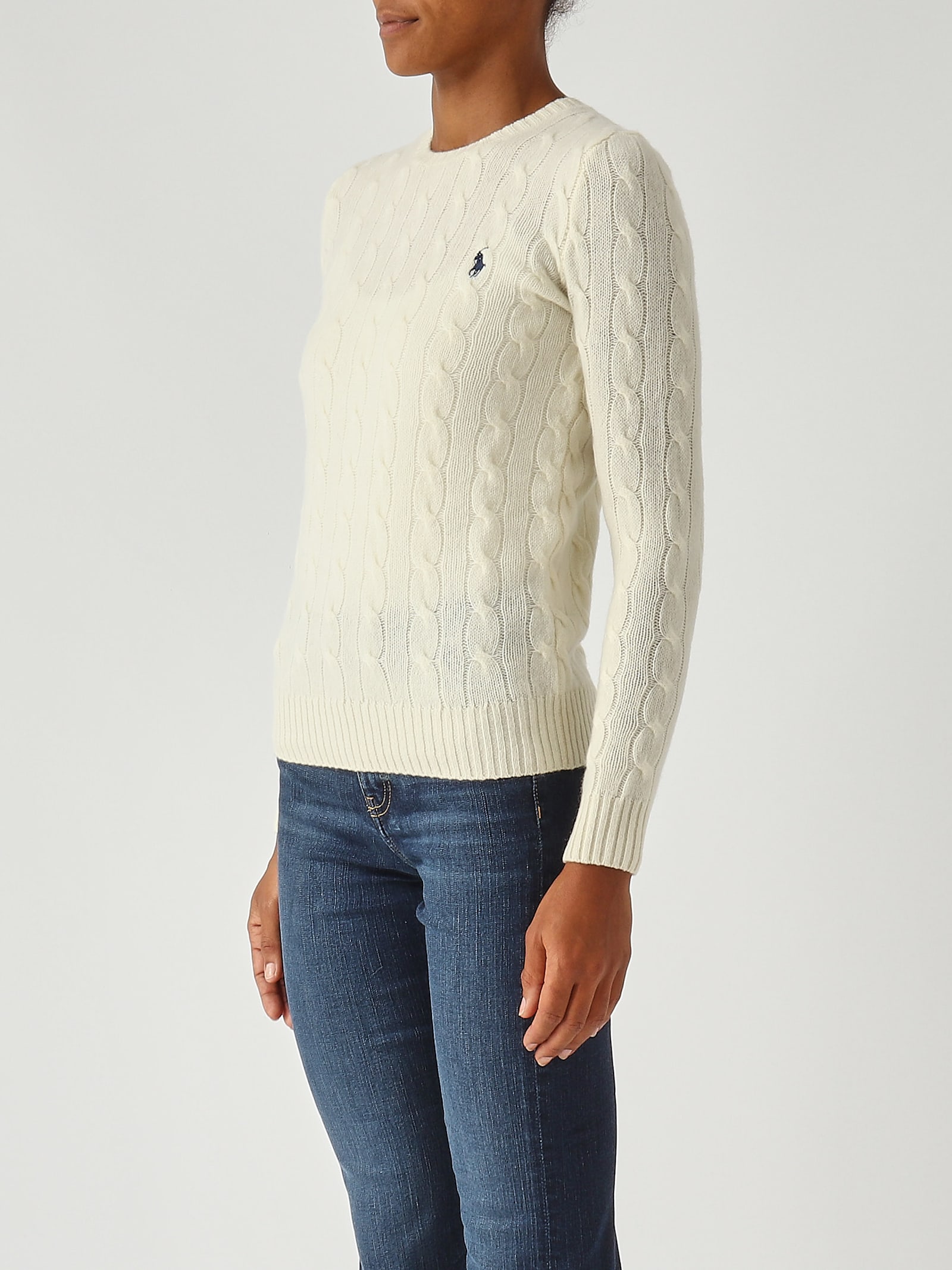 Polo Ralph Lauren Over-size Girocollo A Trecce In Lana E Cachemire Sweater In White