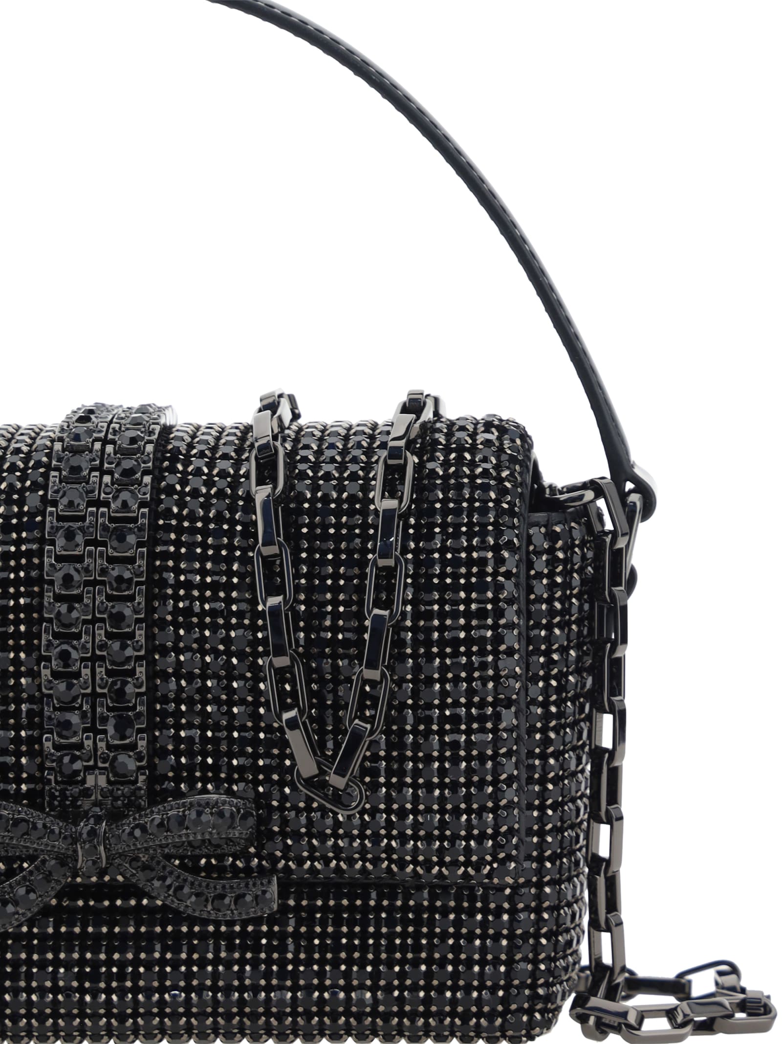 Shop Self-portrait Strass Baguette Handbag In Black