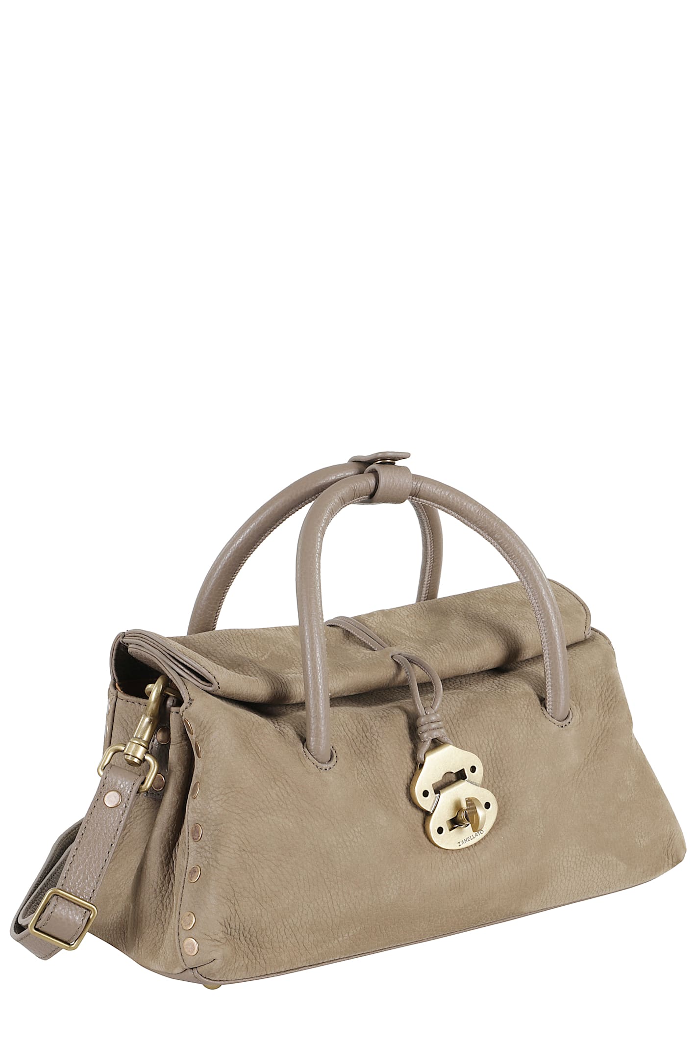 Zanellato Textured Soft Leather Shoulder Bag With Lock Closure In Neutral