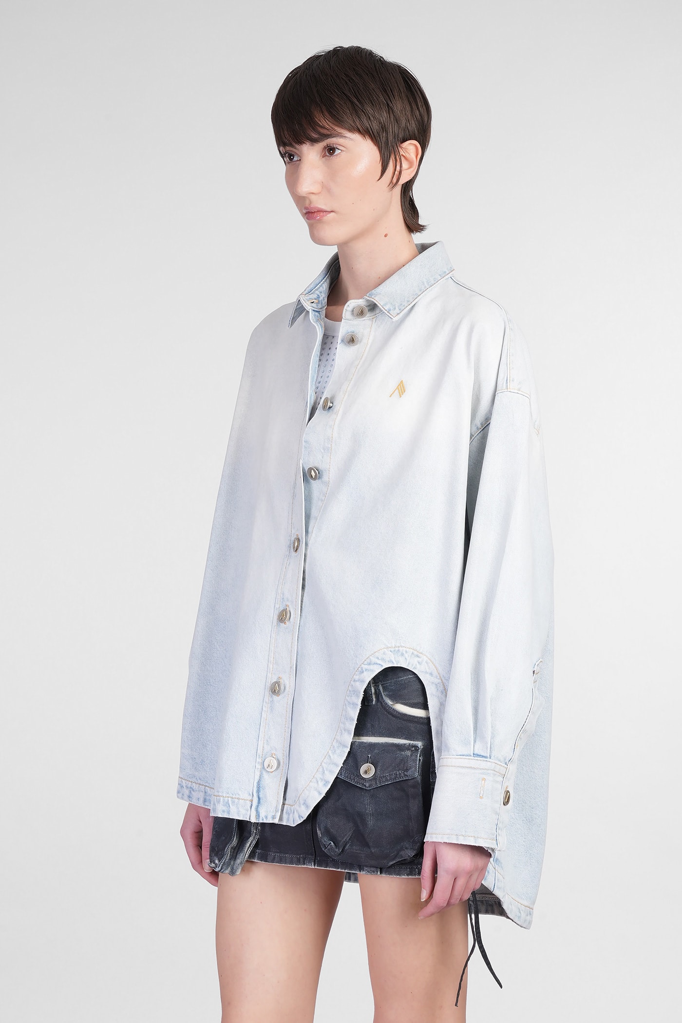 Attico Denim Overshirt With Slit Detail In Blue