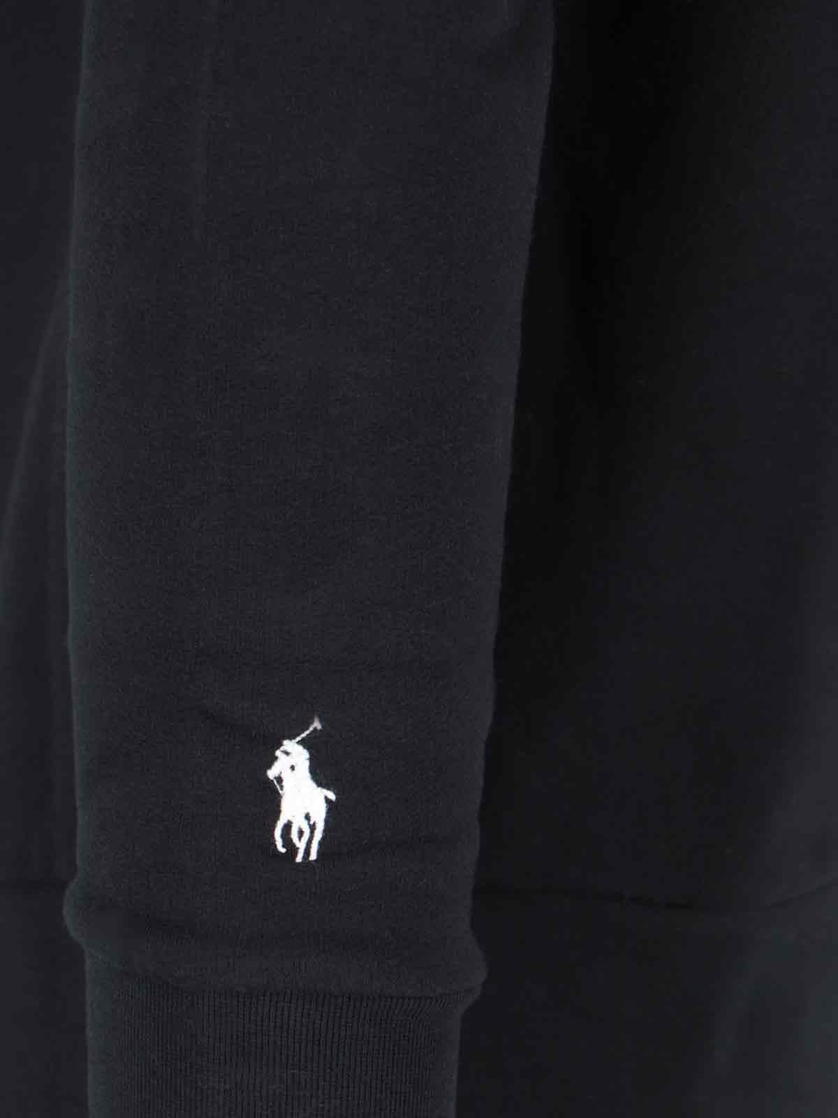 Shop Polo Ralph Lauren Logo Cropped Sweatshirt Fleece In Black