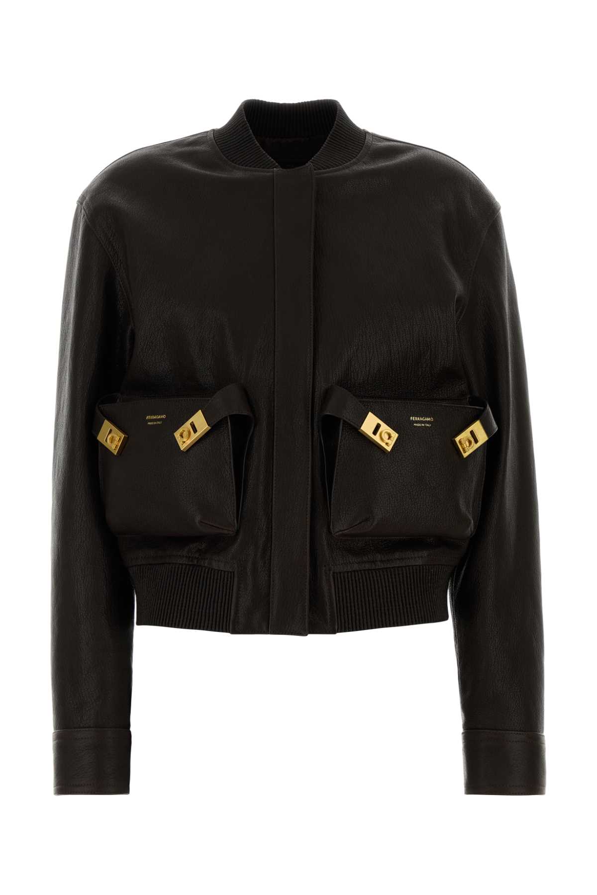 Ferragamo Dark Brown Leather Bomber Jacket