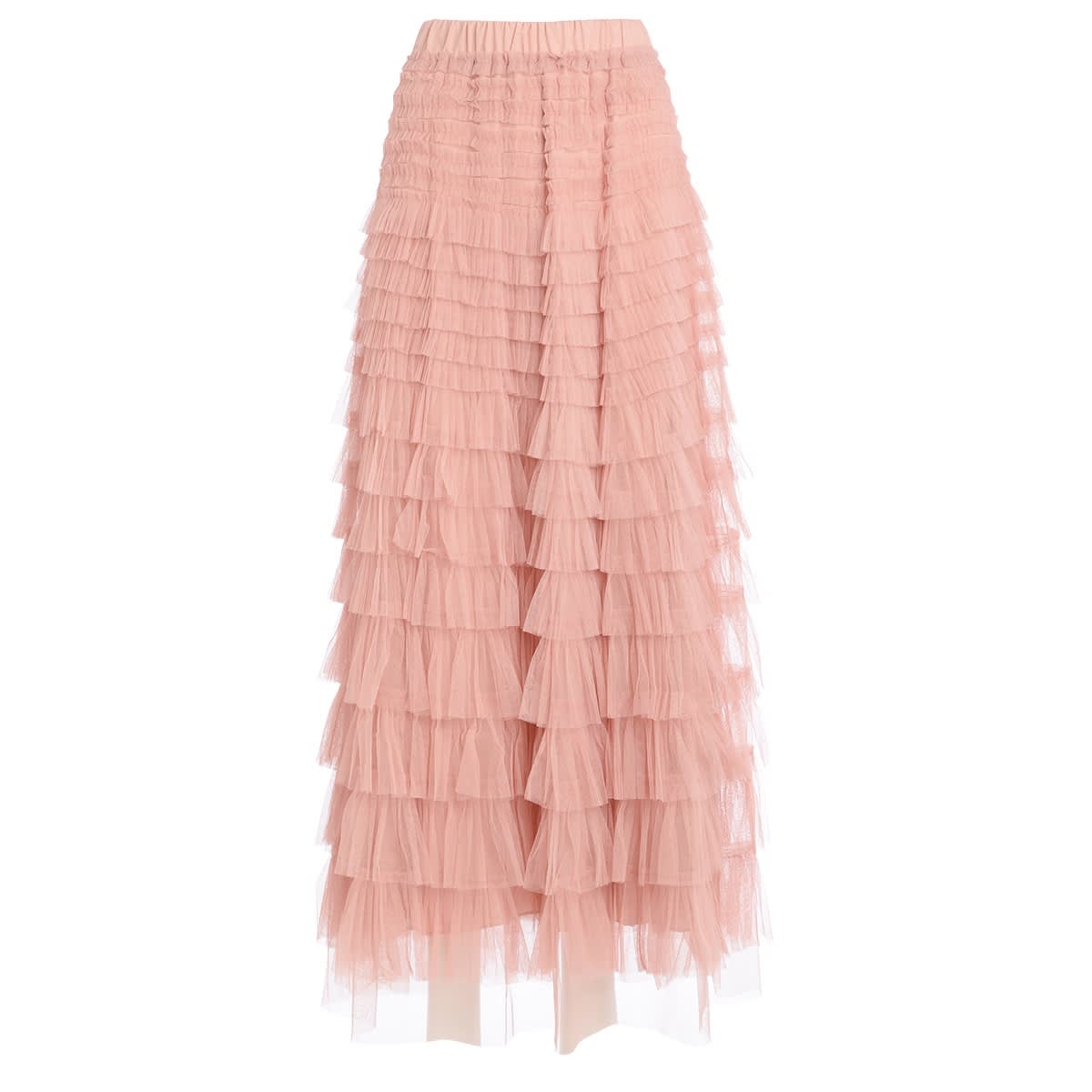 Twinset Long Skirt In Pink Pleated Tulle