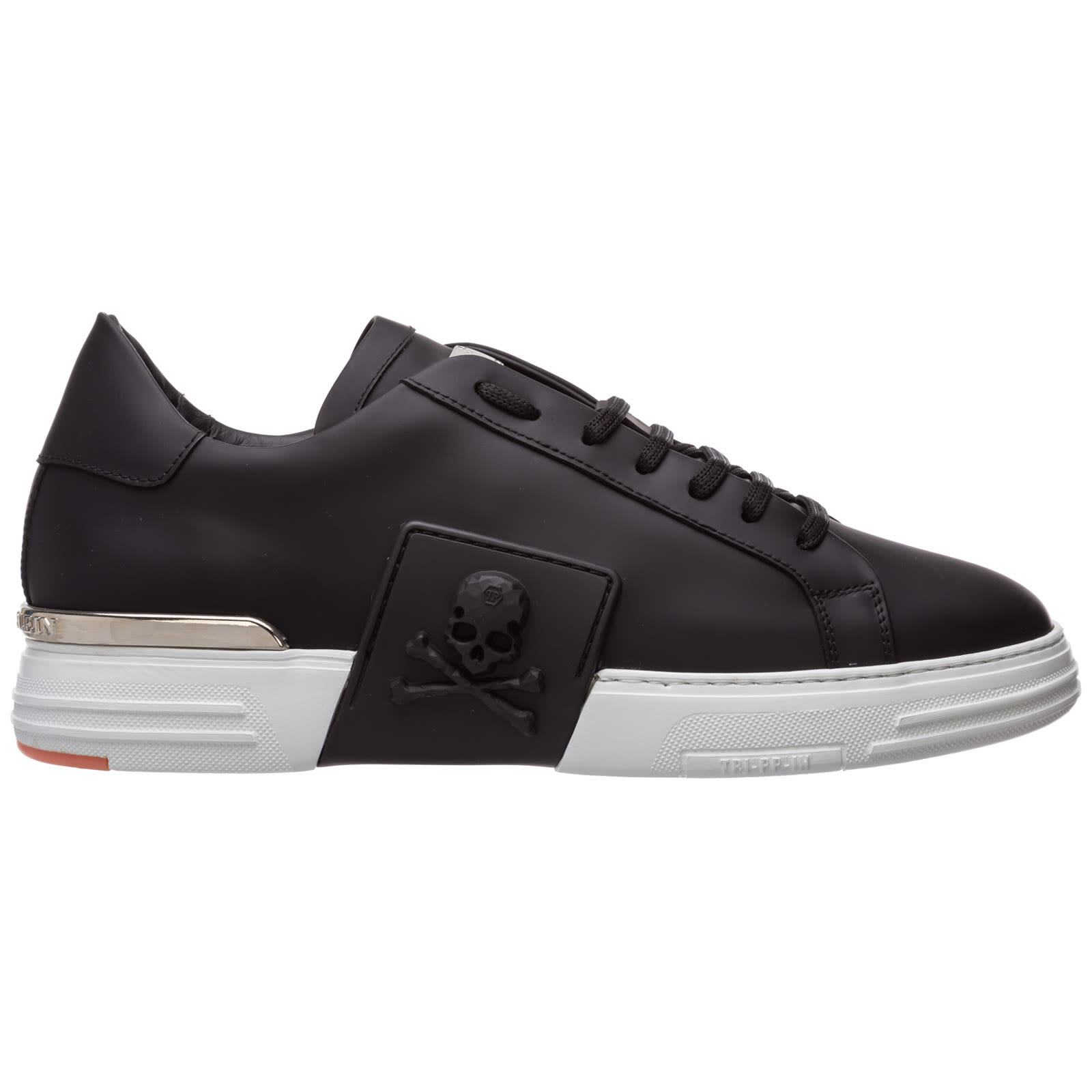 Philipp Plein Leather Sneakers With Distinctive Logo Detail In Black