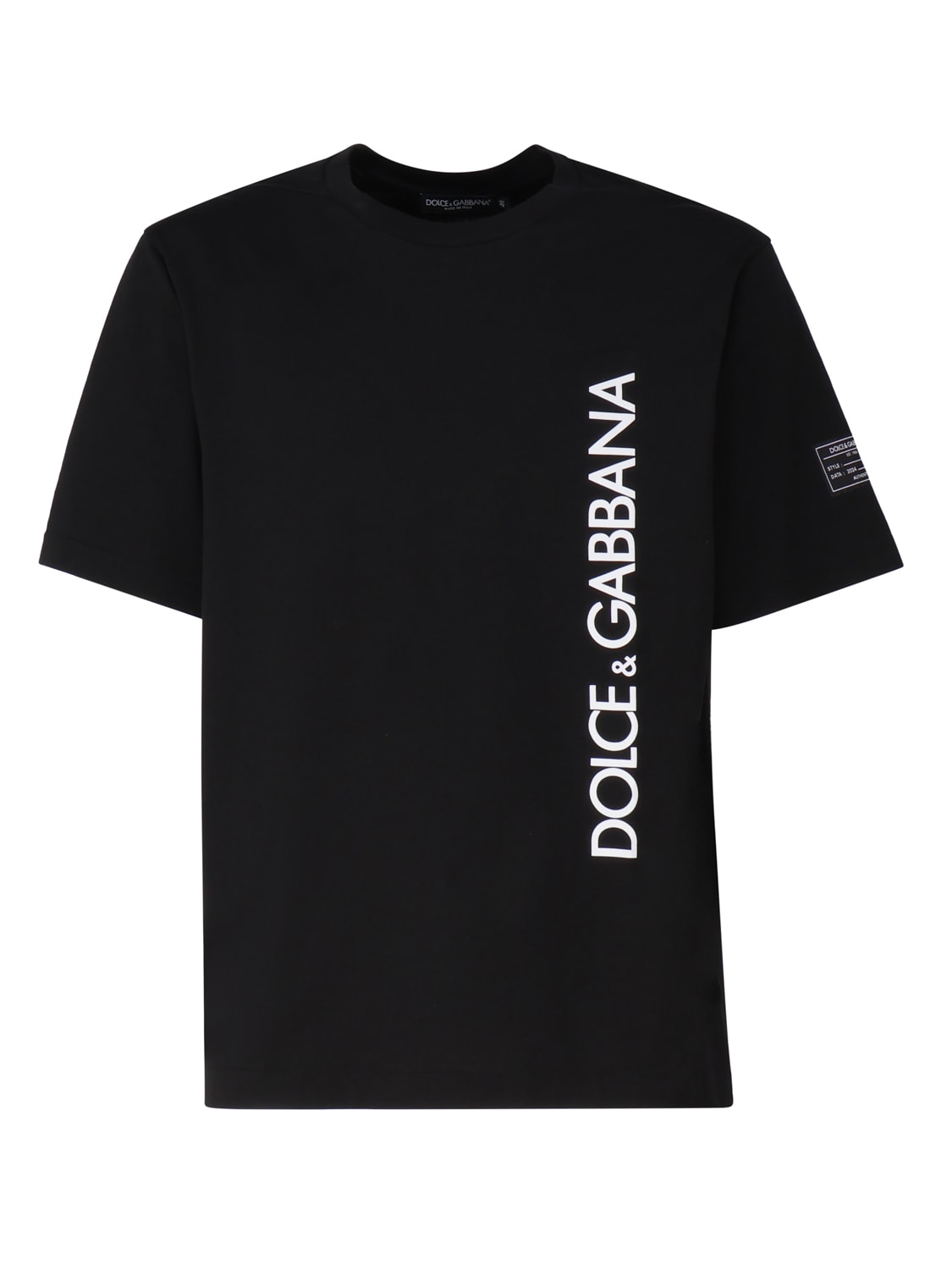 Dolce & Gabbana Short Sleeve Cotton T-shirt With Dolce&gabbana Vertical Logo Print In Black