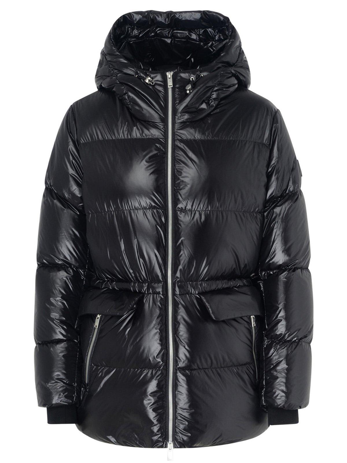 Shop Moose Knuckles Hooded Zip-up Down Jacket In Black