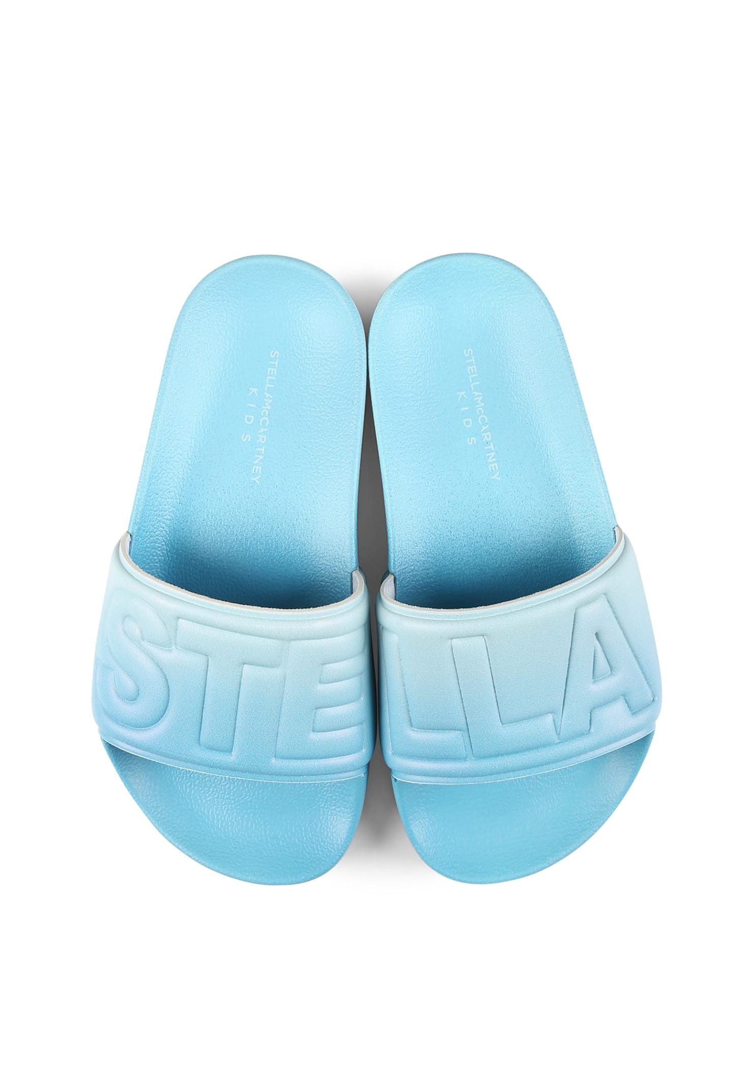 Stella Mccartney Light Blue Slippers For Boy With Logo In Light Blue