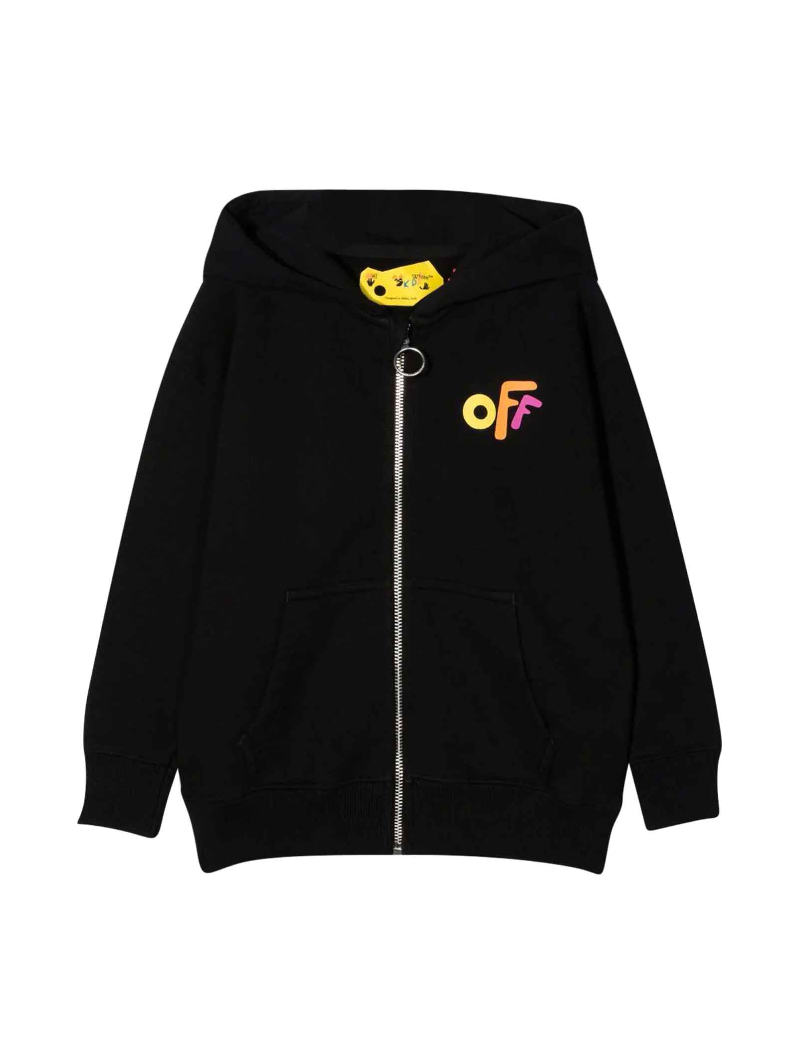 Off-White Black Sweatshirt With Hood And Multicolor Print