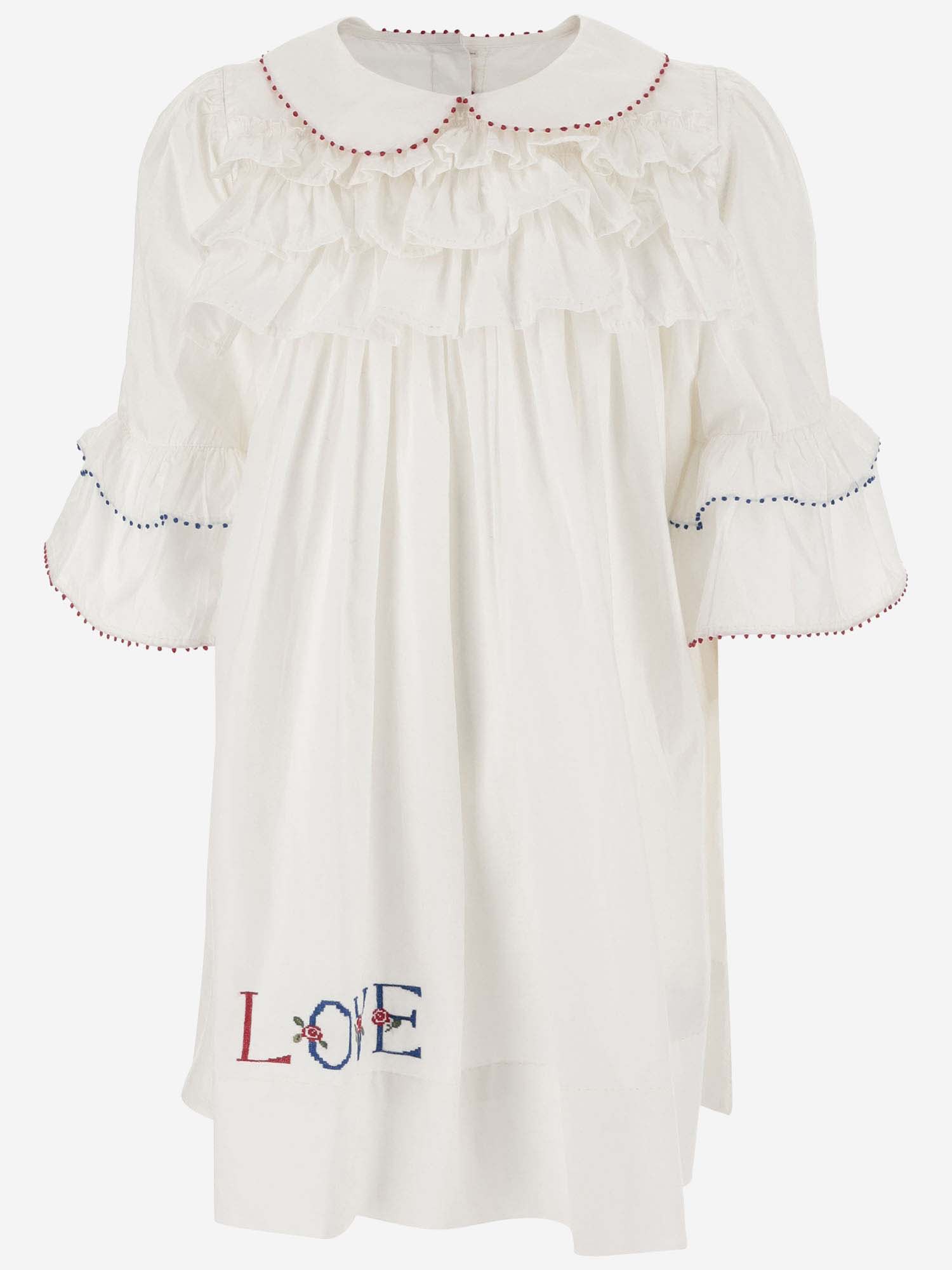 Péro Kids' Cotton Dress With Embroidery In White