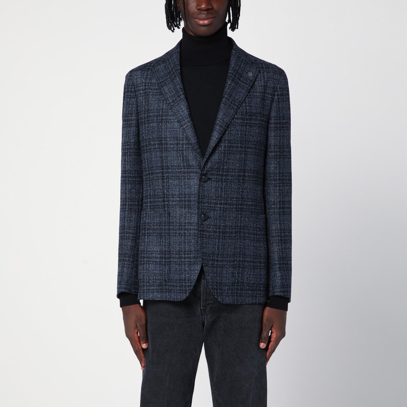 Tagliatore Blue Single-breasted Checked Jacket In Blue