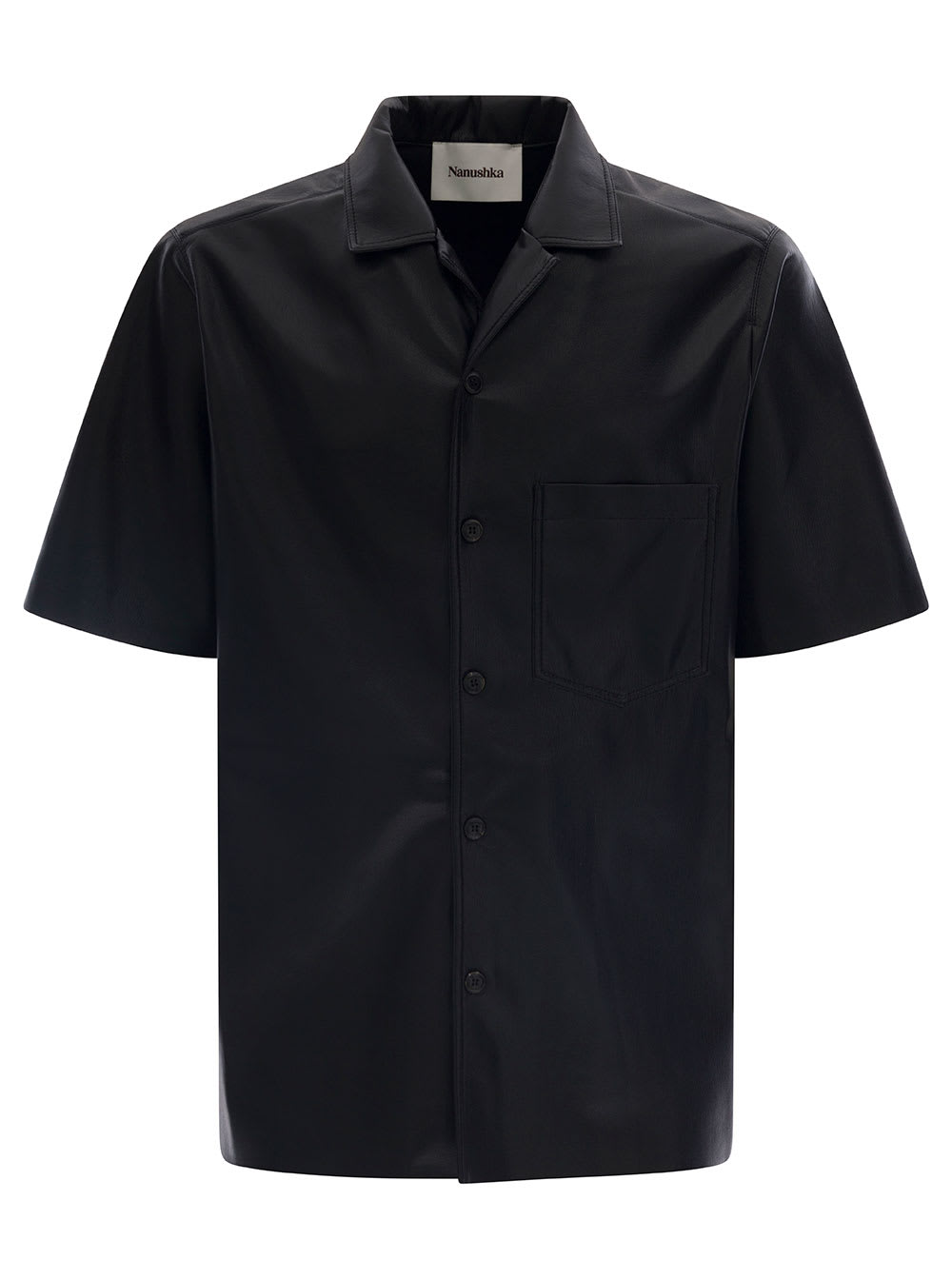 bodil Black Short Sleeve Shirt In Faux Leather Man