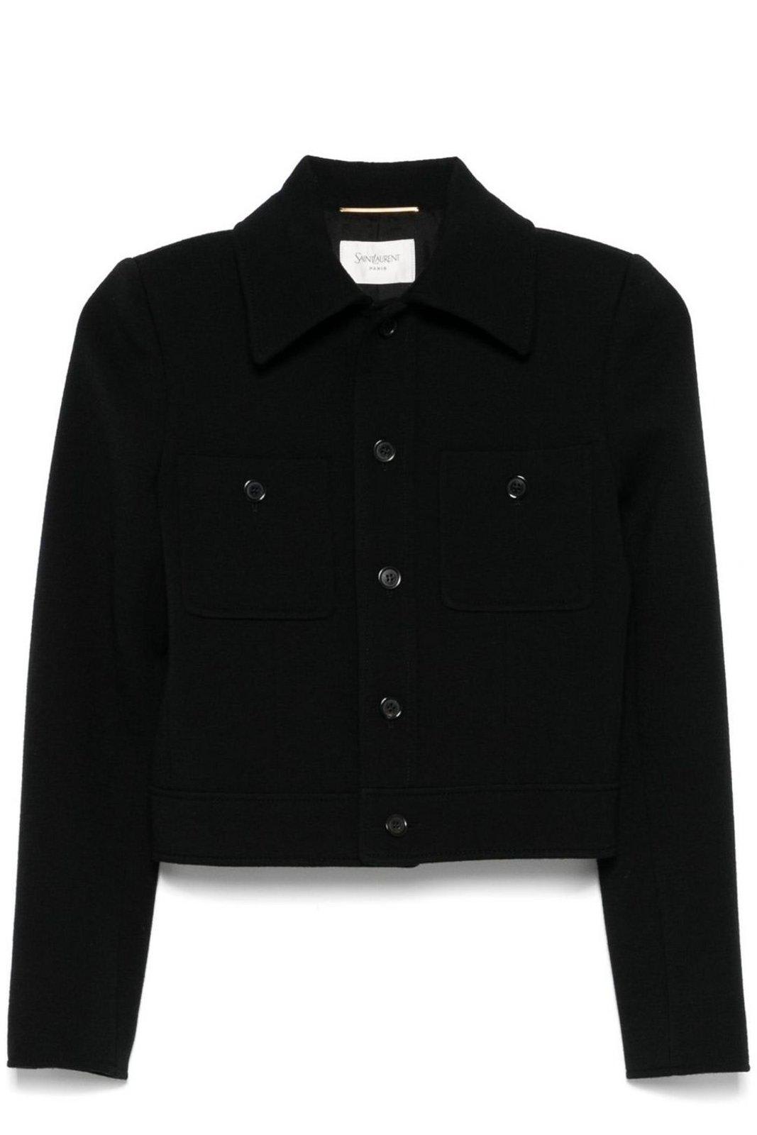 Saint Laurent Buttoned Jacket In Black