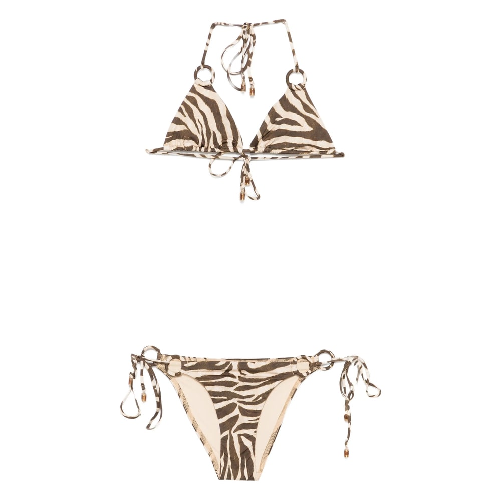 Zimmermann Wanderlust Ring-tie Zebra-pattern Bikini In Multi