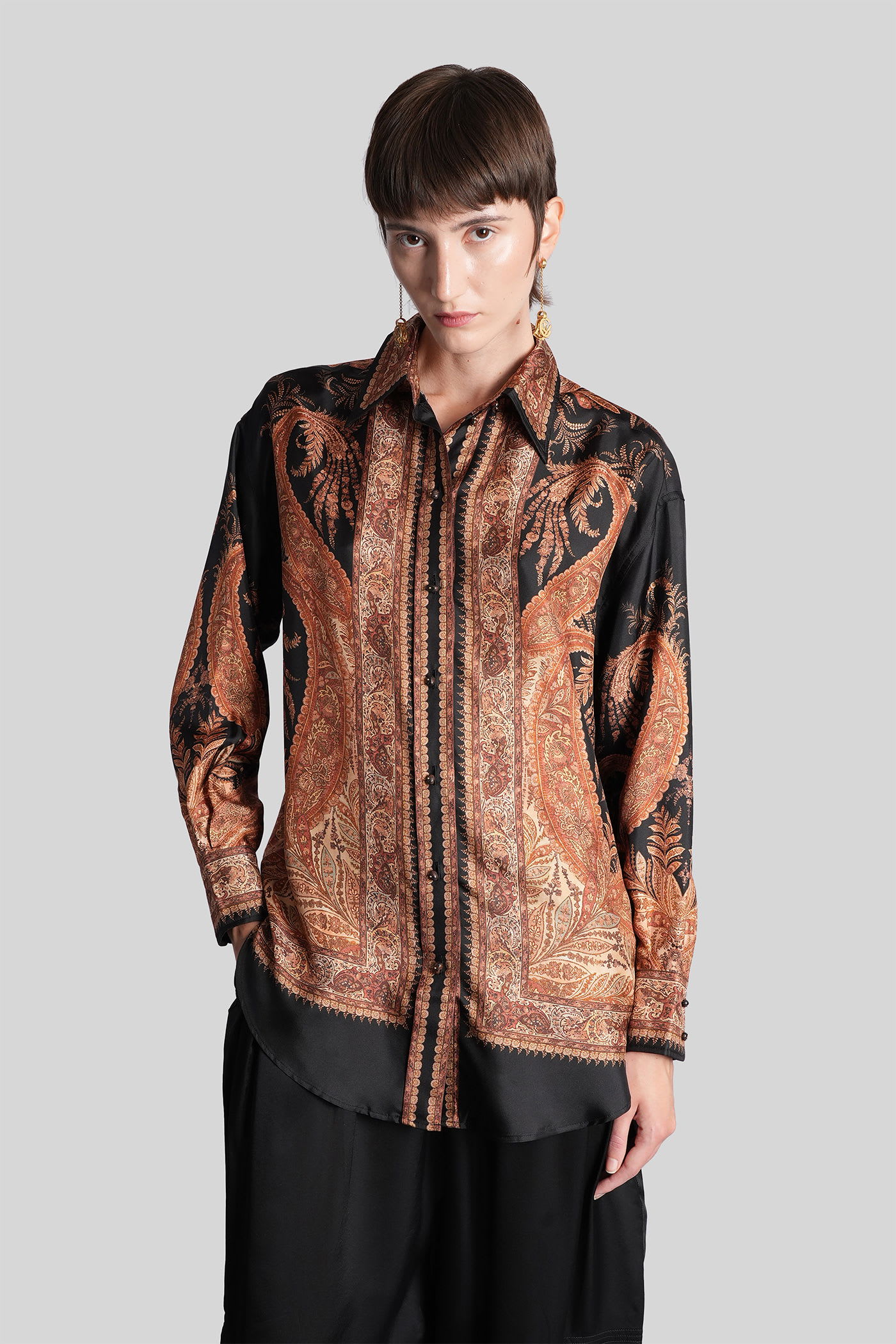 Zimmermann Multicolor Shirt With Pointed Collar And Paisley Motif In Silk Woman In Brown