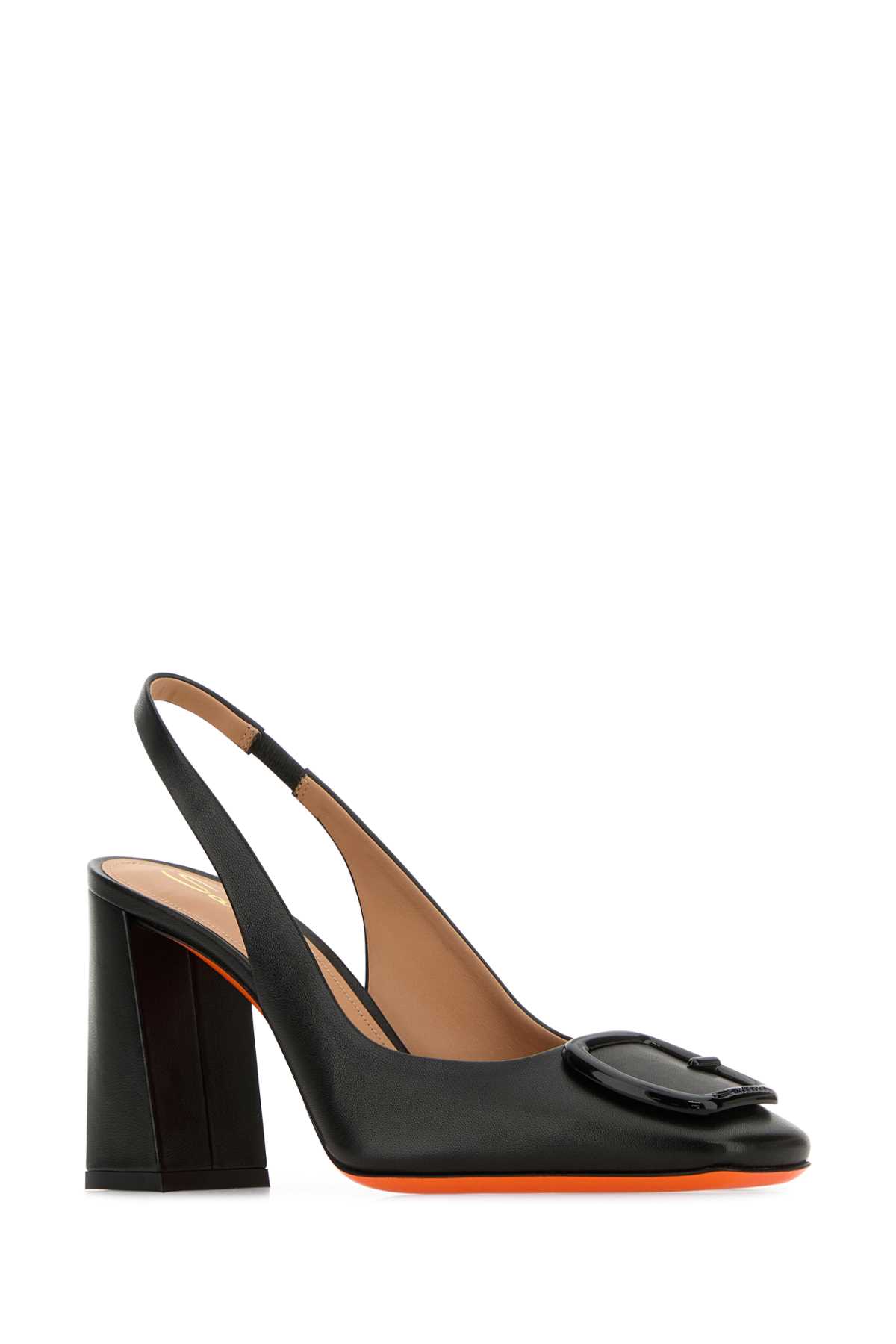 Santoni Leather Peaches Pumps With Block Heel And Decorative Buckle In N01