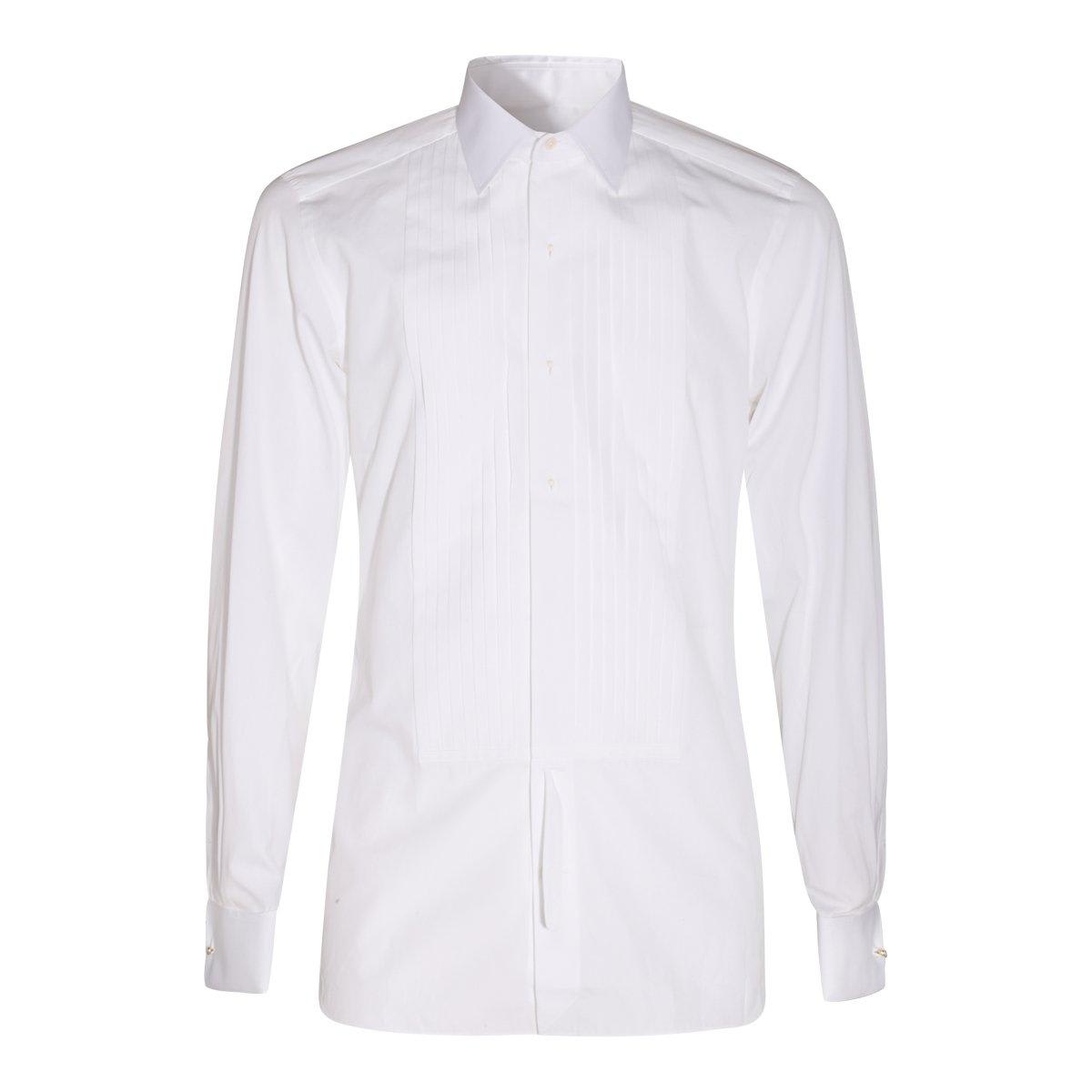 Tom Ford Pleat-detailed Long-sleeved Shirt In White