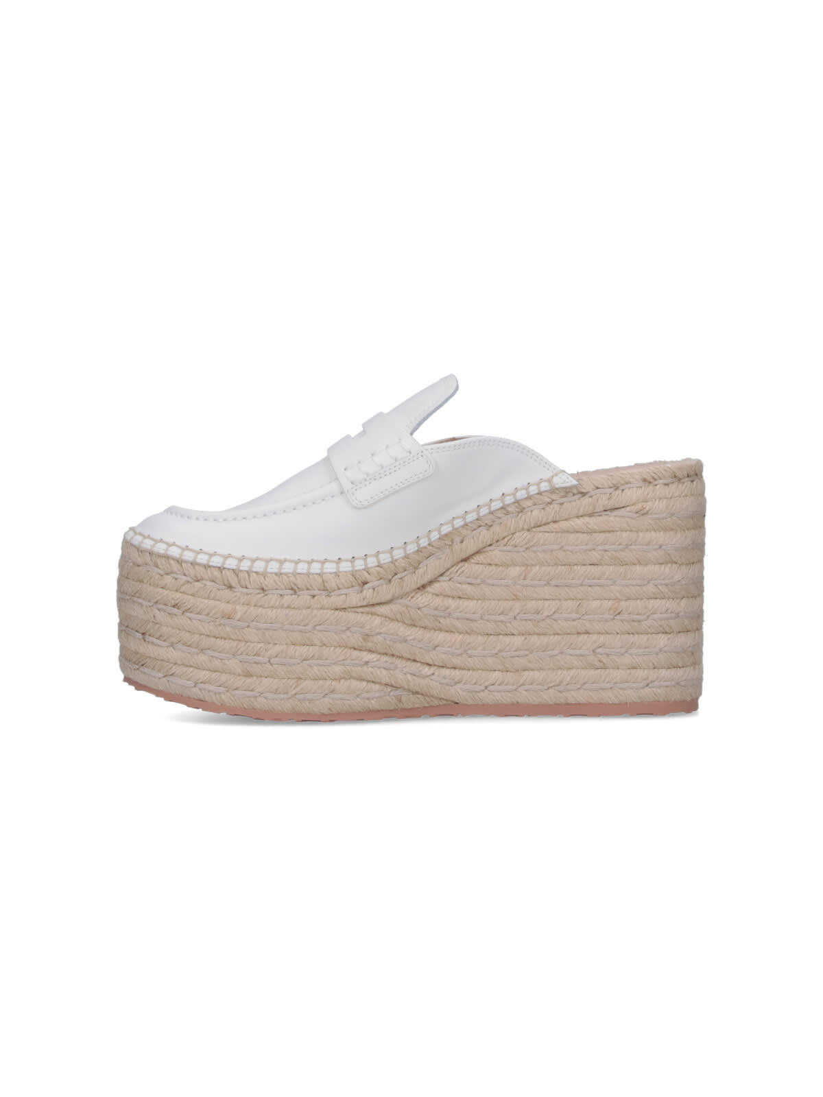 Gianvito Rossi Round Toe Platform Mules With Espadrille Sole In White