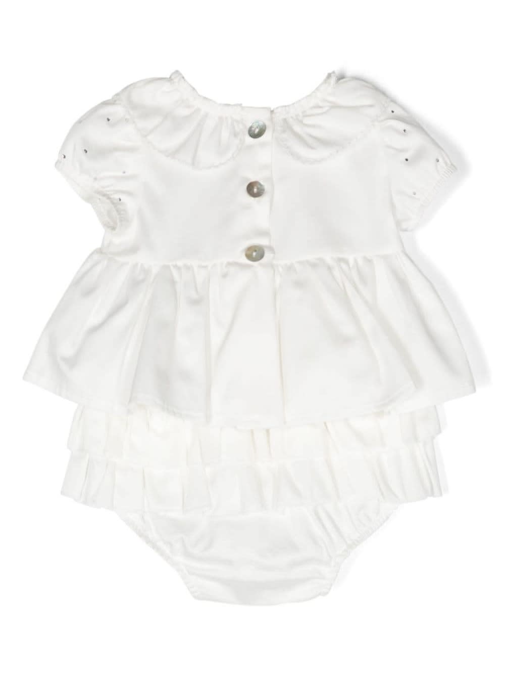 Shop Monnalisa White Romper With Peter Pan Collar And Rhinestone In Cotton Baby