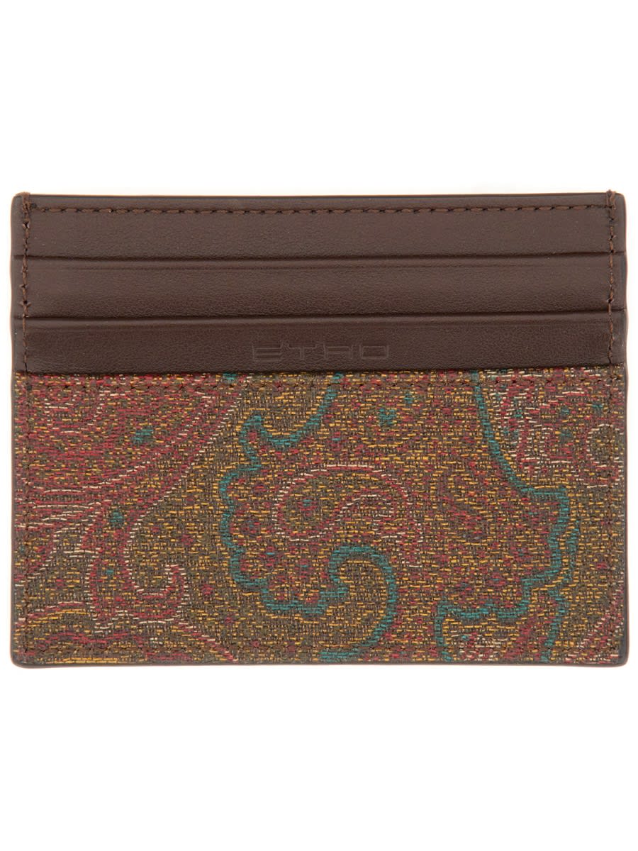 Shop Etro Paisley Card Holder With Pegasus In Brown