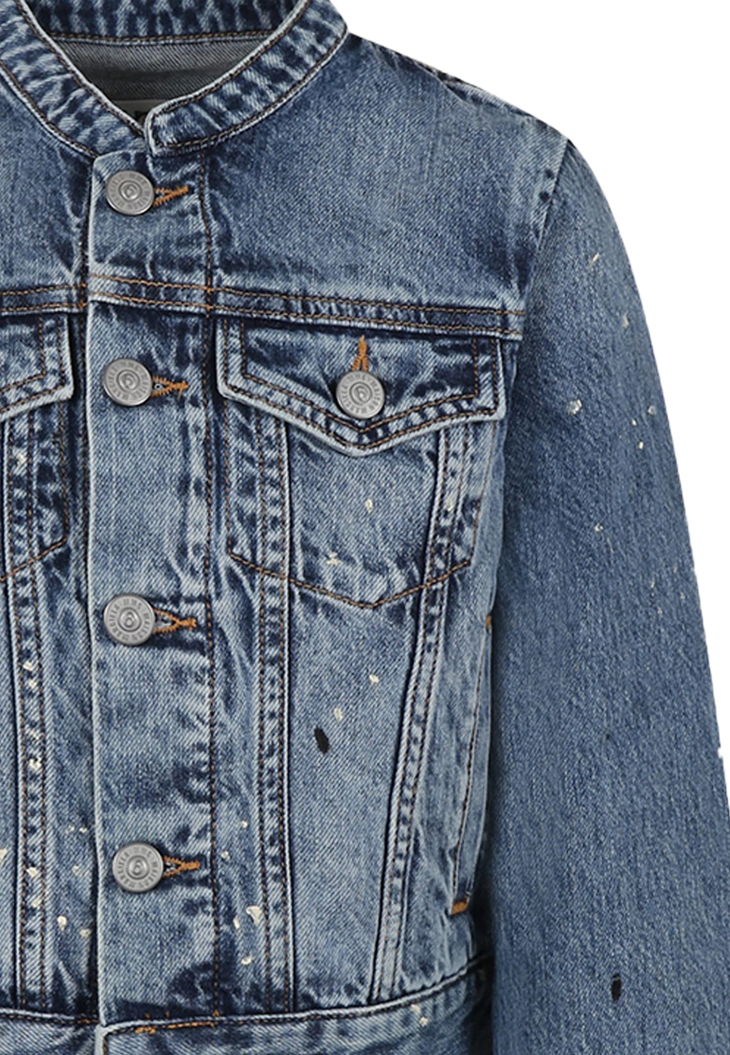 Mm6 Maison Margiela Light Blue Jacket For Girl With Paint Splashes In Denim