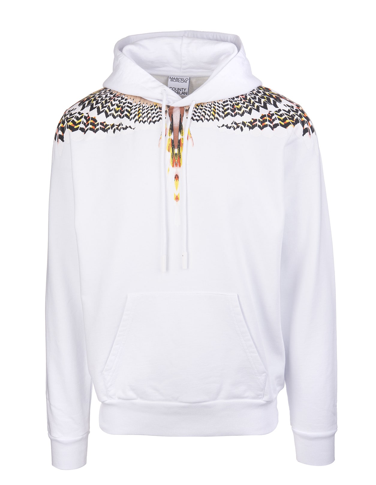 Marcelo Burlon Man White And Yellow Grizzly Wings Hoodie