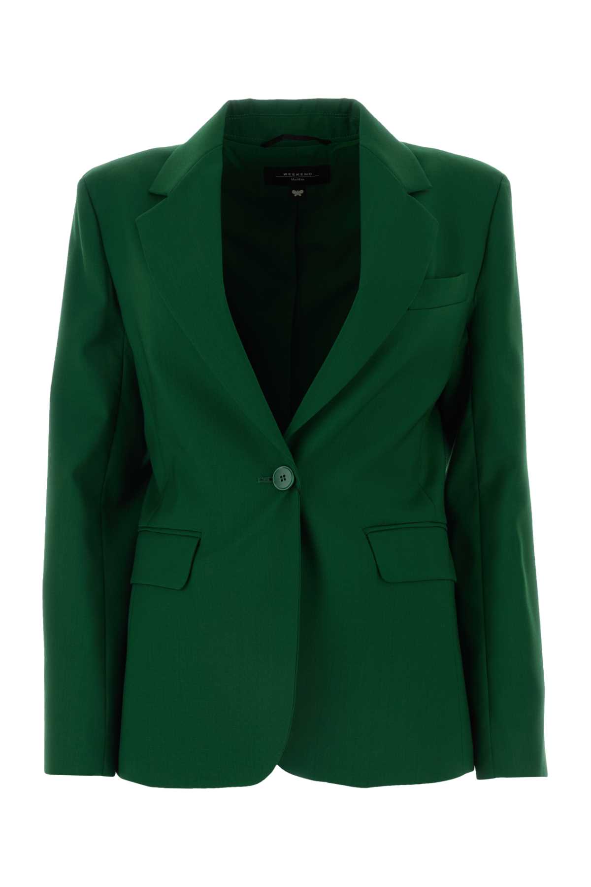 Shop Weekend Max Mara Green Wool Lamine Blazer