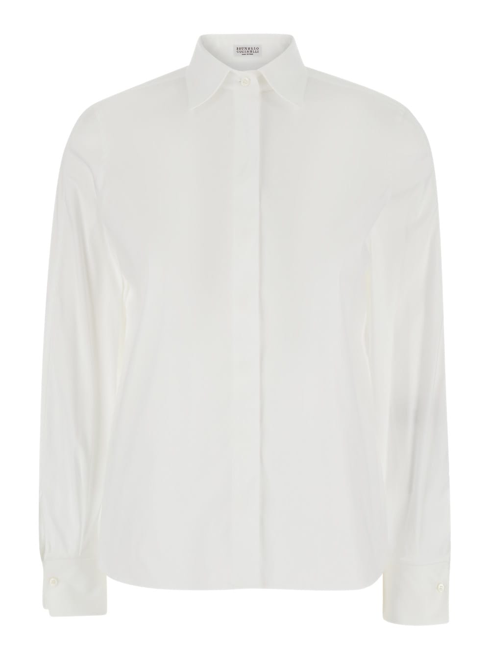 Shop Brunello Cucinelli White Shirt With Pointed Collar In Cotton Blend Woman