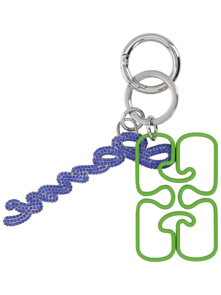 Ganni Women Keychain With Logo In Green