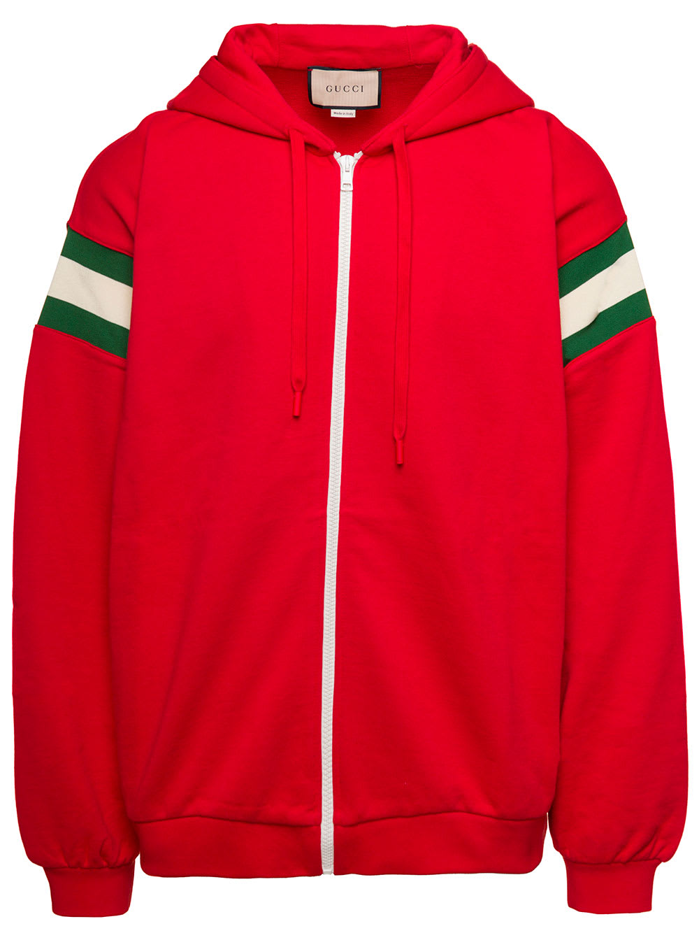 GUCCI RED HOODIE WITH WEB DETAIL IN COTTON MAN