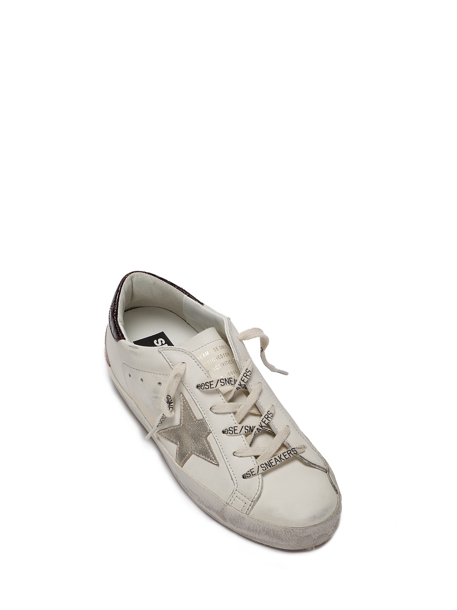 Golden Goose Women 'super-star' White Low Top Sneakers With Embossed Logo And Contrasting Heel In Le In Gray