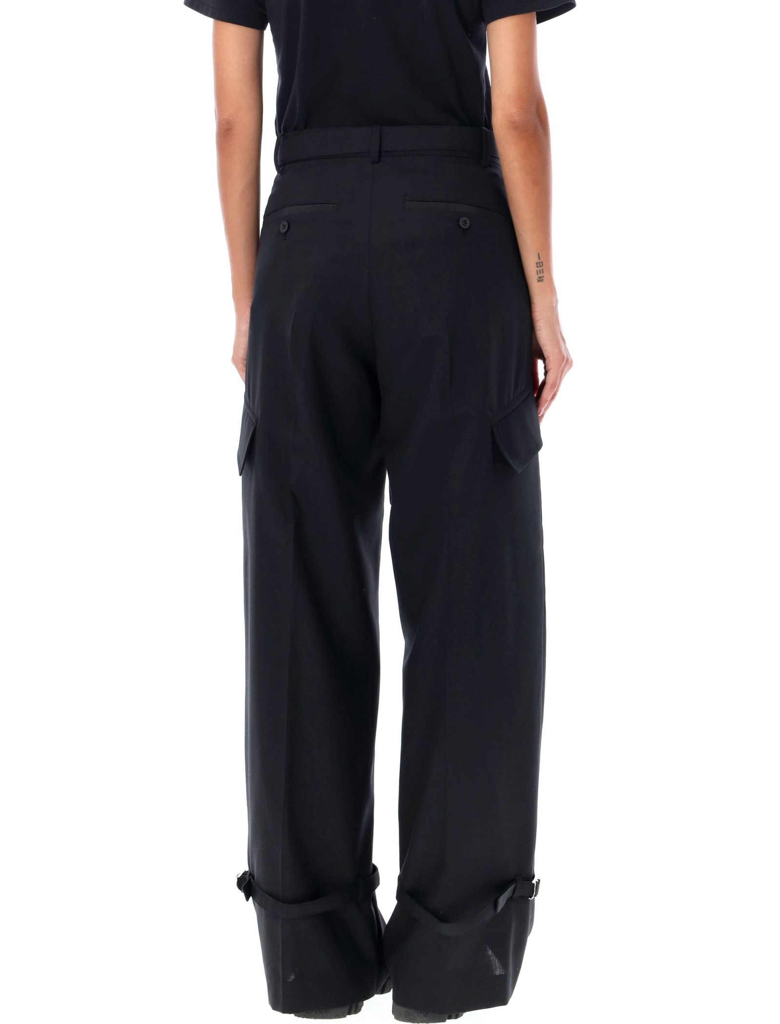 Sacai Blue Cargo Pant Wool Suiting In Black