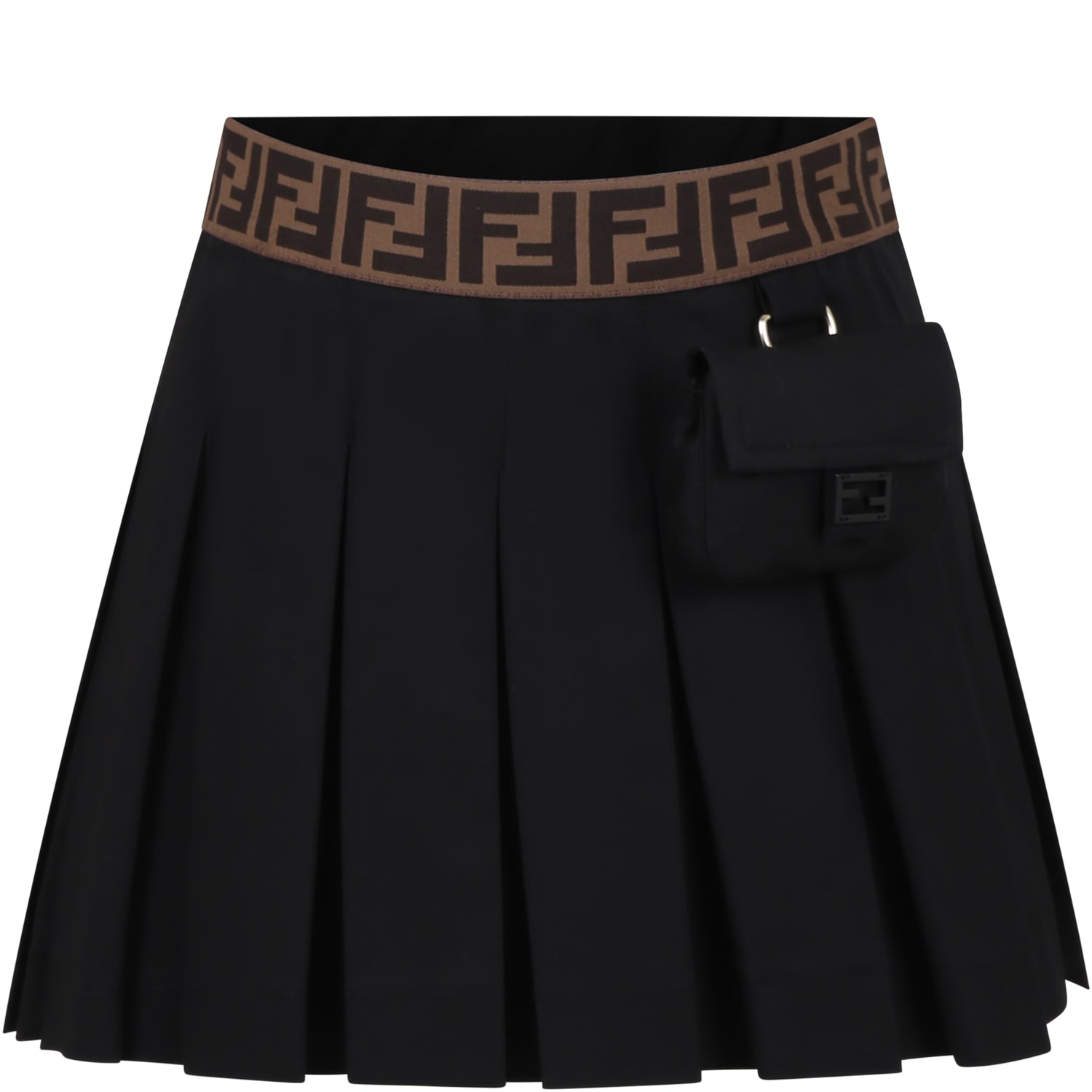 Shop Fendi Black Casual Skirt For Girls With Baguette And Ff Logo